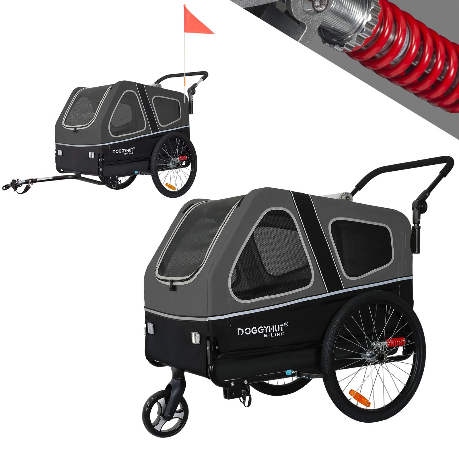 Hundeanhänger & Hundebuggy S-Line XL mit Federung, 2 in 1 Fahrradanhänger und Jogger bis 45 kg