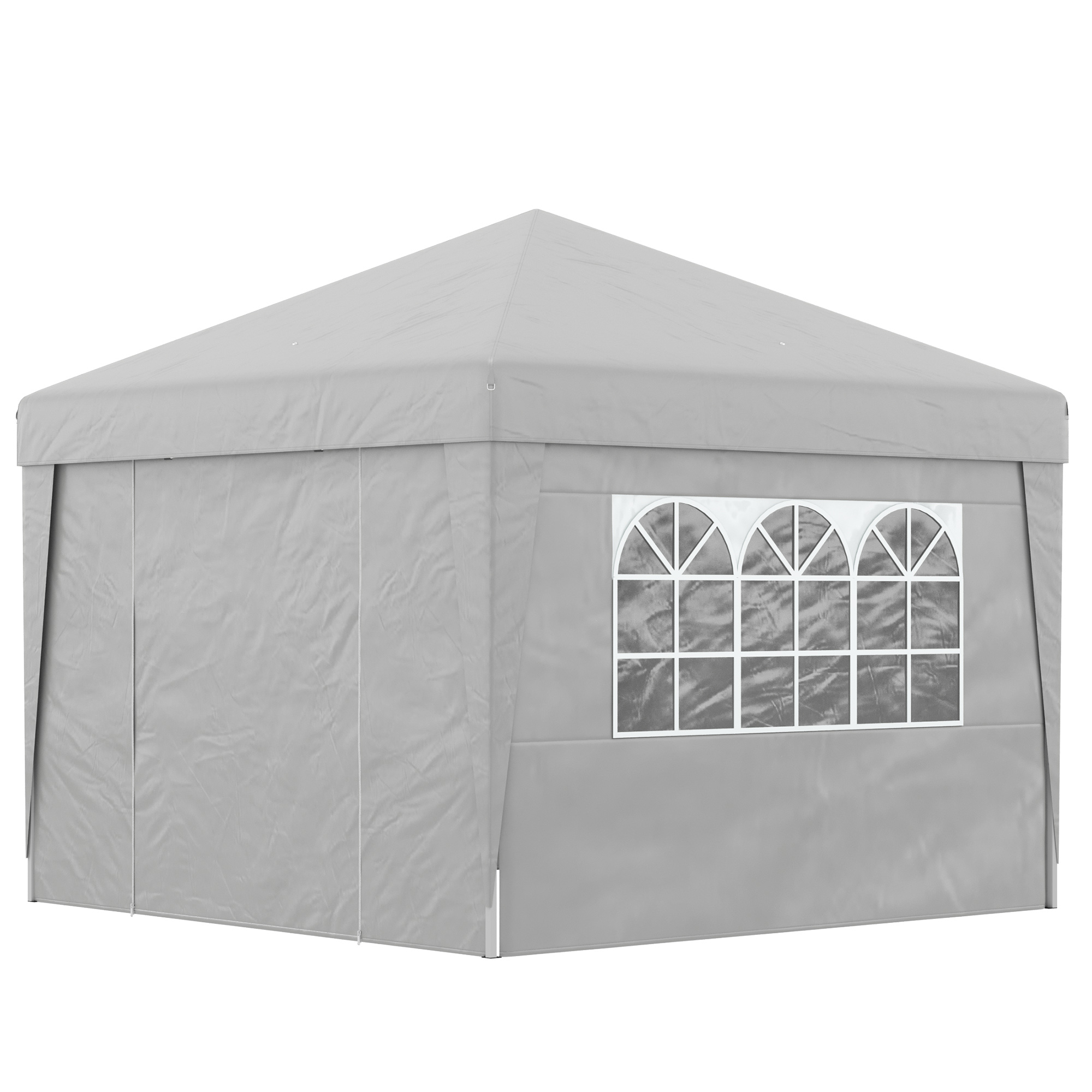 Outsunny Faltbarer Gartenpavillon 3 x 3 x 2,75 m UV-Schutz 30 + mit Fenstern + Seitenwänden + Transporttasche grau