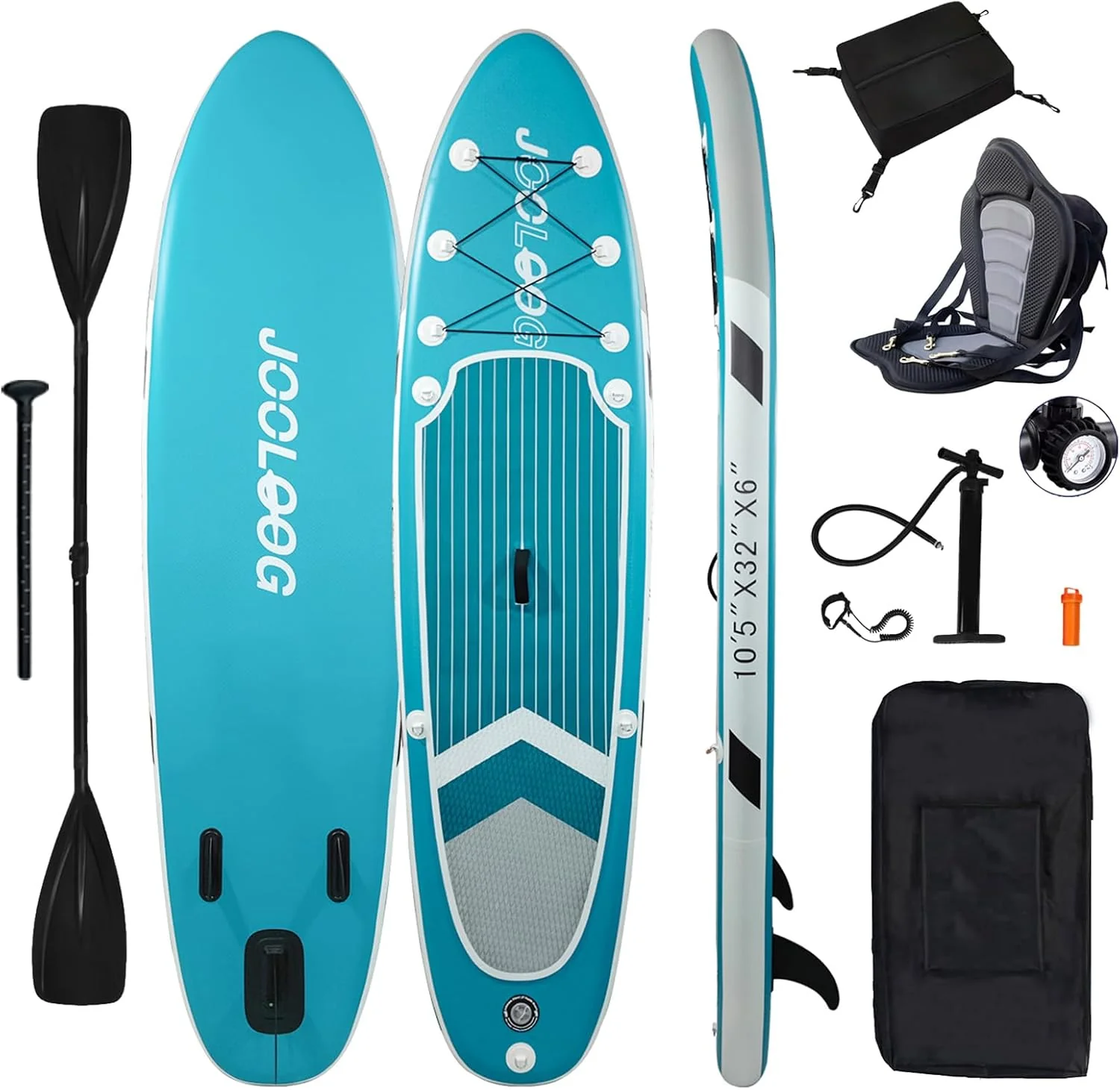 Inflatable stand-up kayak, 6 inches thick, equipped with a high-quality backpack, non-slip hull, bottom fins, and lightweight paddle frame, with a length of 10'3''/10'5''