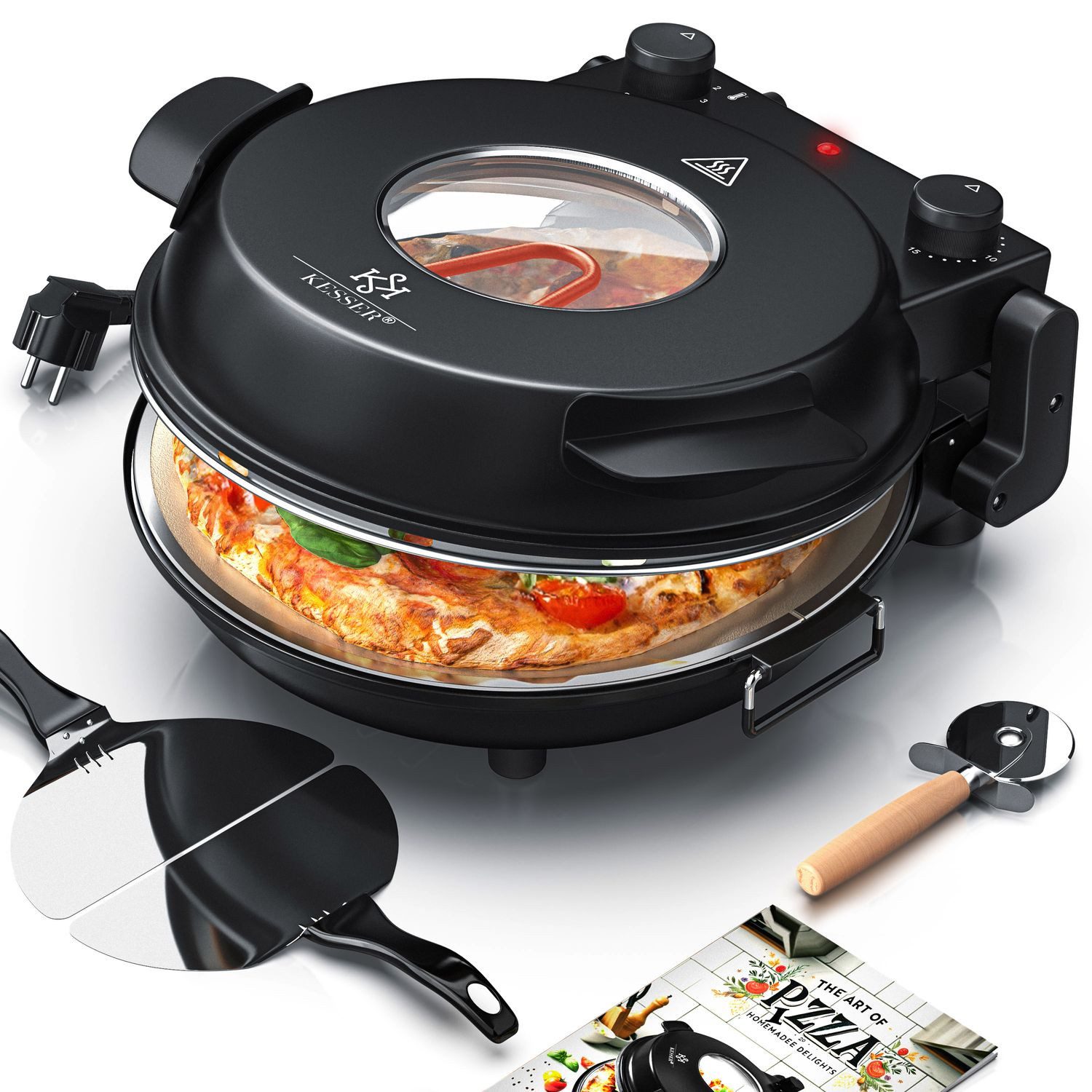 Pizzaofen 400°C mit feuerfestem Pizzastein ⌀32cm & 5 Heizstufen Steinofen Pizza