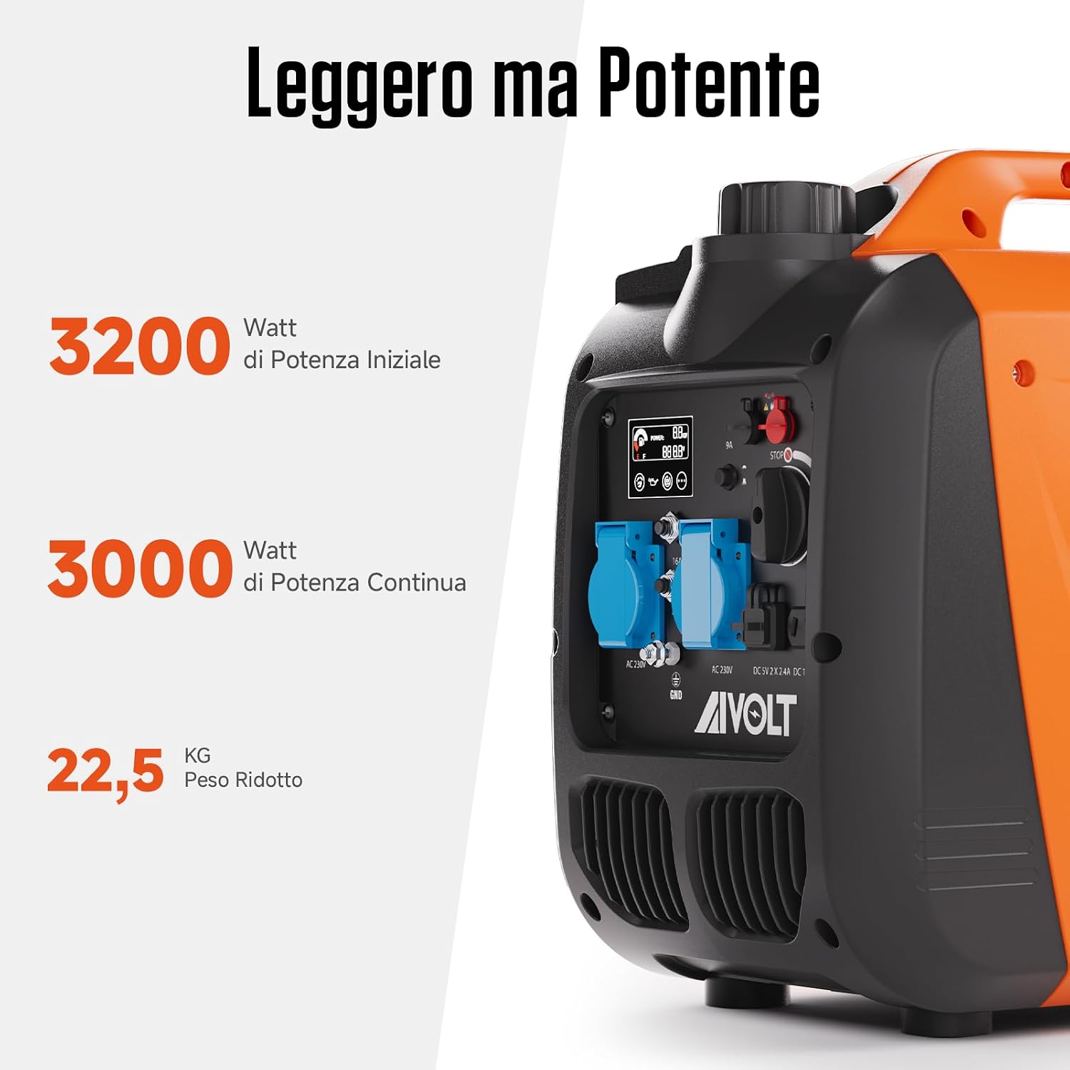 AIVOLT Generatore di Corrente Silenziato Inverter a Benzina 3200W