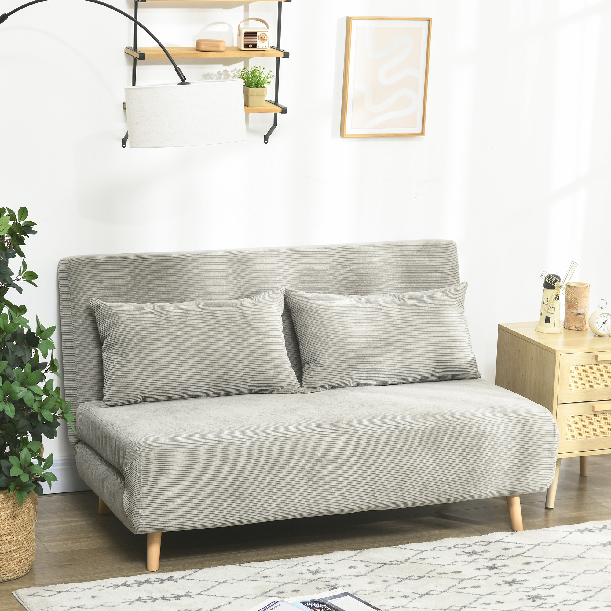Slaapbank, Logeerbed, 3-standen Verstelbare Rugleuning, Linnenlook, tot 120 kg, 141 x 90 x 81 cm, Grijs
