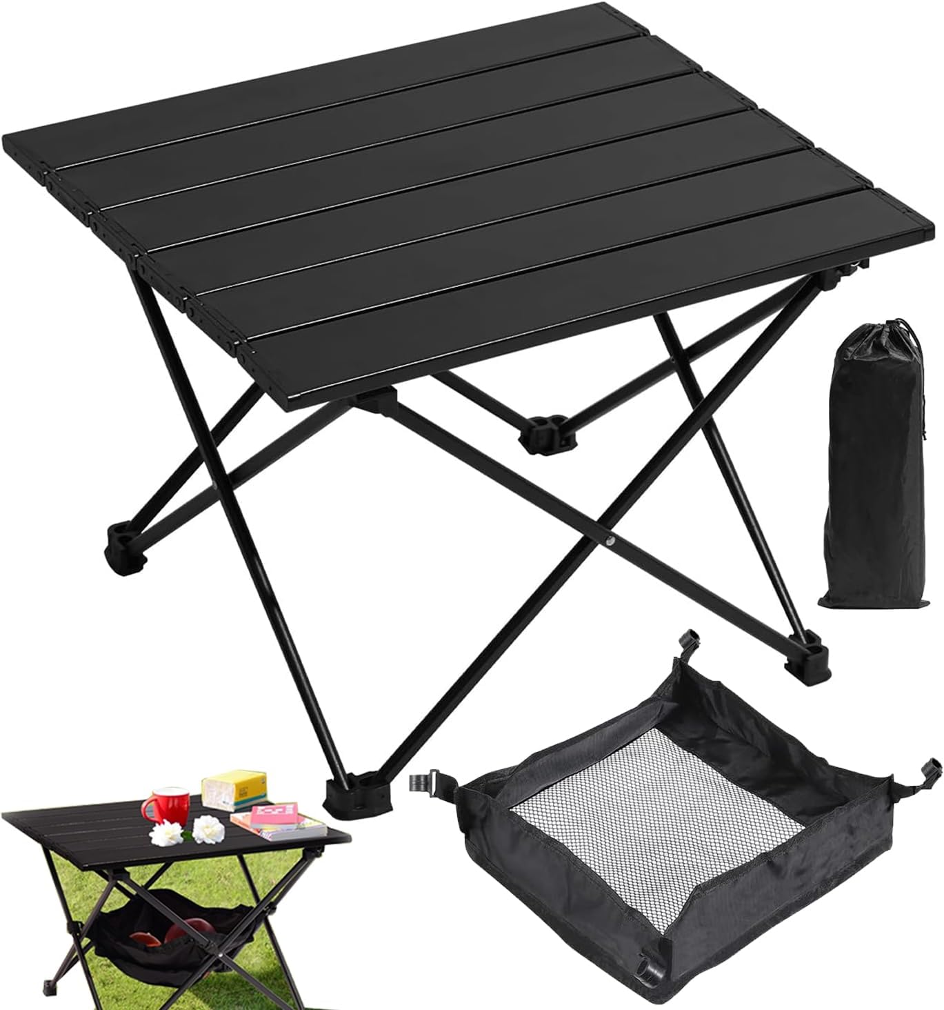 KIMIGO Tavolo da Campeggio Pieghevole Leggero in Alluminio,Tavolo Pieghevole 40x32x29cm con Borsa Trasporto,Compatto per Esterni - Ideale per Pesca,Spiaggia,Escursionismo e Picnic