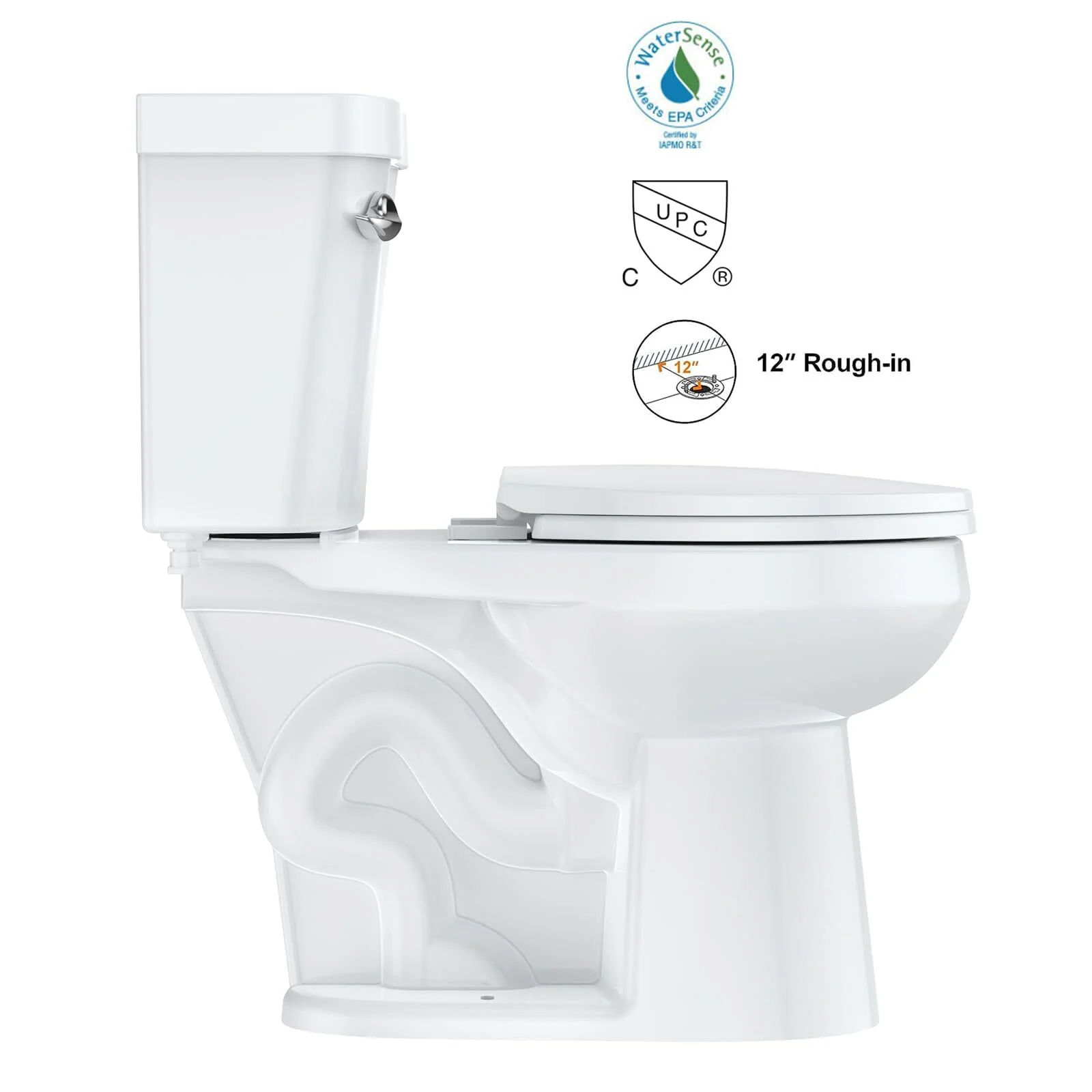 Two-Piece Elongated 1.28 GPF Siphonic Flush Toilet with Soft Close Seat, Universal Height ADA Cotton White (Toilet Seat Included)