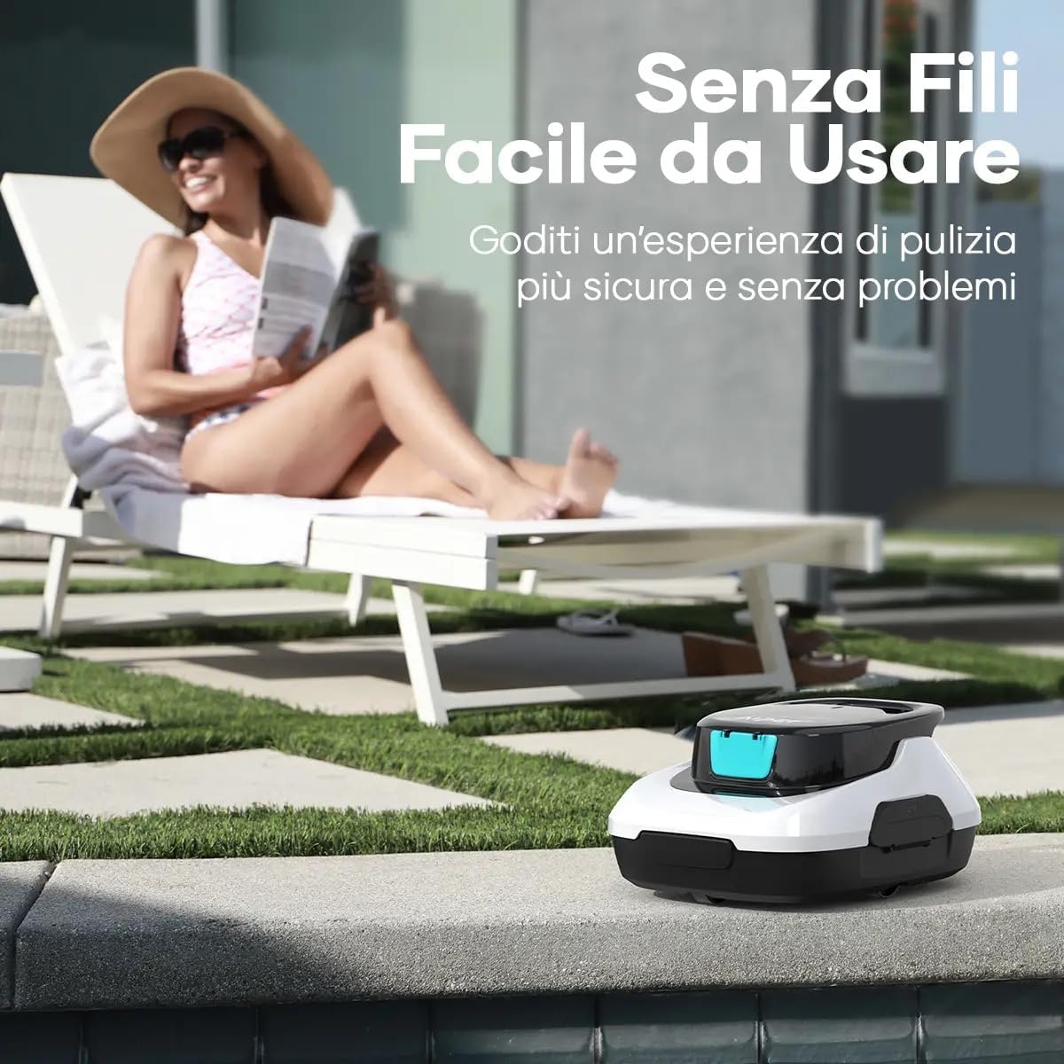 AIPER Scuba SE, Robot per piscina senza fili, Batteria a doppia azionamento, Parcheggio automatico, Adatto per piscine piatte fino a 80 mq, Drenaggio rapido, Autonomia 90 min (Beige)