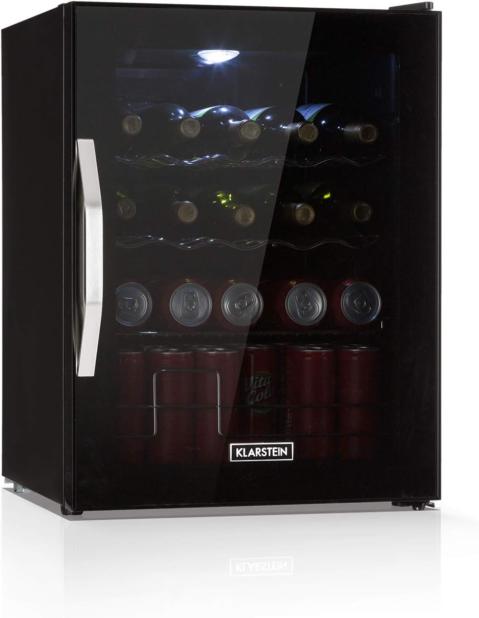 Klarstein Mini Koelkast met Glazen Deur voor Kamer, Drankenkoelkast met Verstelbare Planken, Klein 80 Liter, Indoor/Outdoor Koelkast Stil