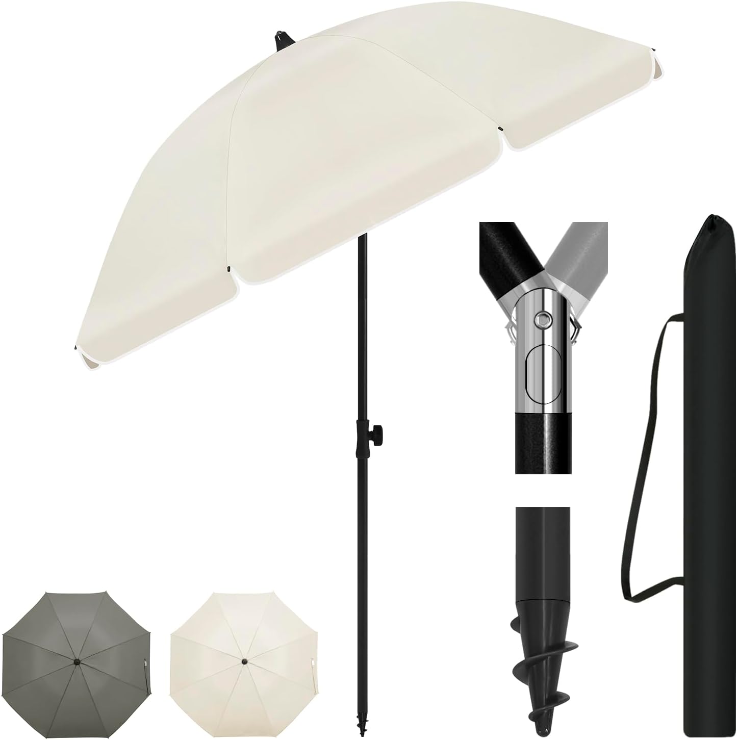 Laneetal Ombrellone da Spiaggia 蠁135/155/175cm, Ombrellone con Protezione UPF 50+, Portatile Regolabile in Altezza e Inclinazione, Borsa per Trasporto, per Balcone/Giardino/Spiaggia