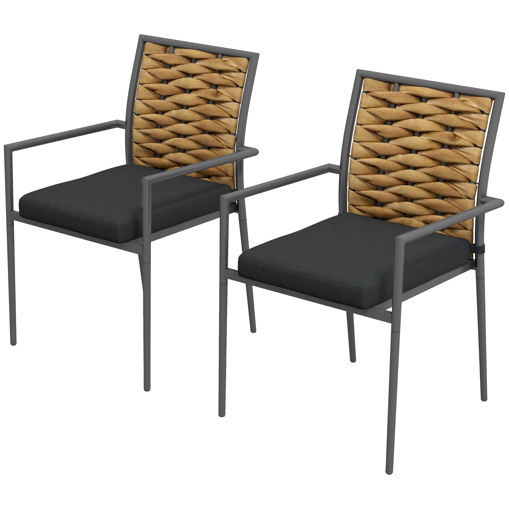 Outsunny Gartenstühle Outdoor-Stühle Terrassenstühle, wetterbeständig, modernes Design, 57 x 58 x 87cm, Braun+Schwarz+Grau