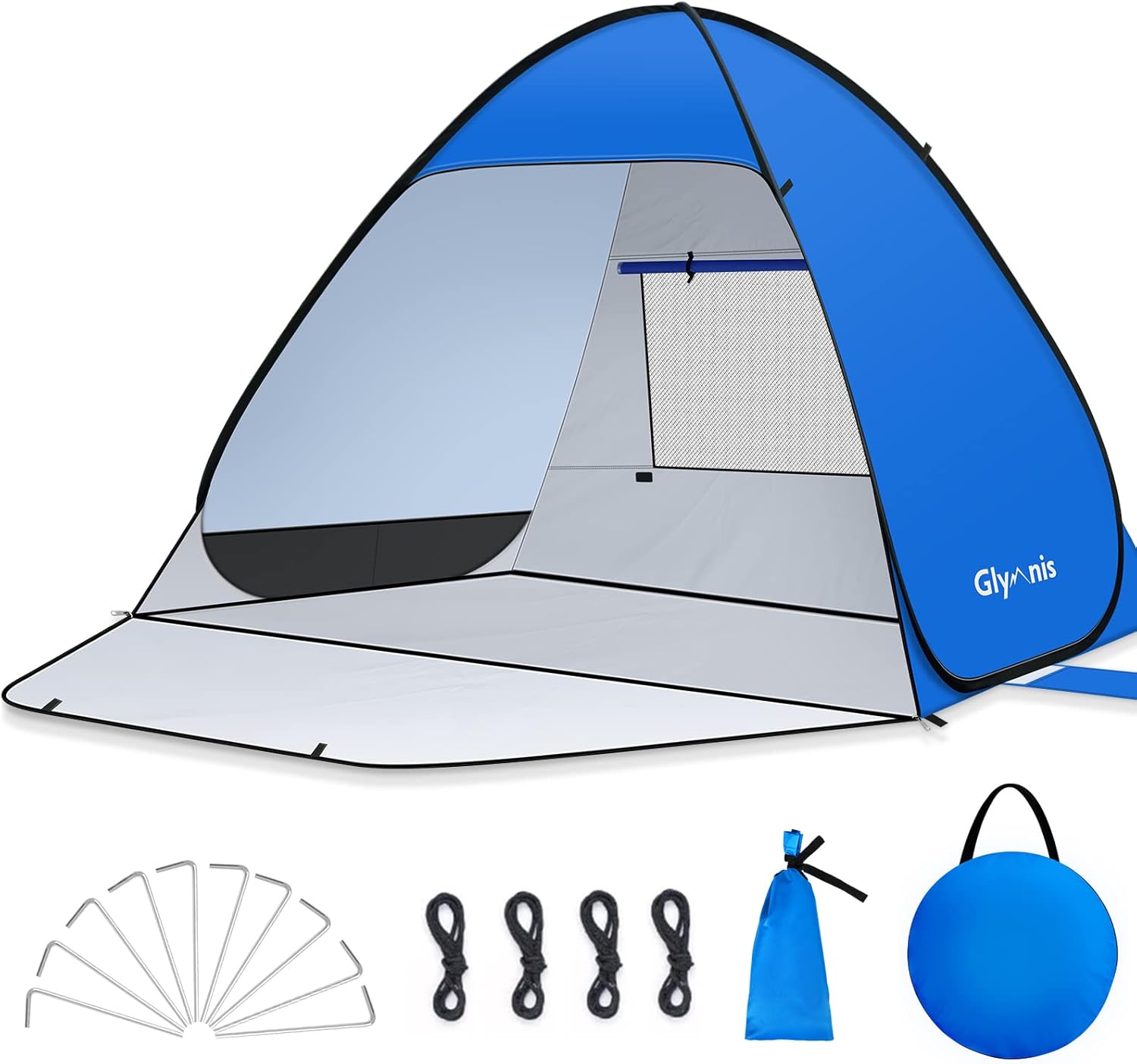 Glymnis Beach Tent Fully Closed Pop Up Beach Tent with Zipper Portable Instant Tent for 2-4 Persons, UPF 50+ Sun Protection, Includes Portable Bag