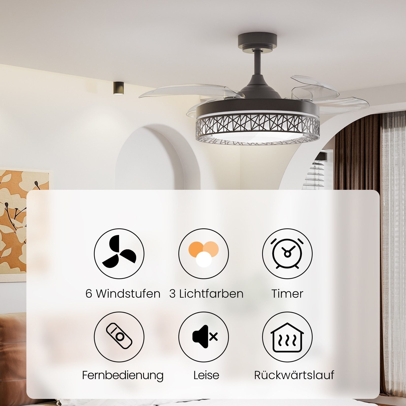 Deckenventilator Deckenventilator mit Beleuchtung und Timer Dimmbar 3 Lichtfarben