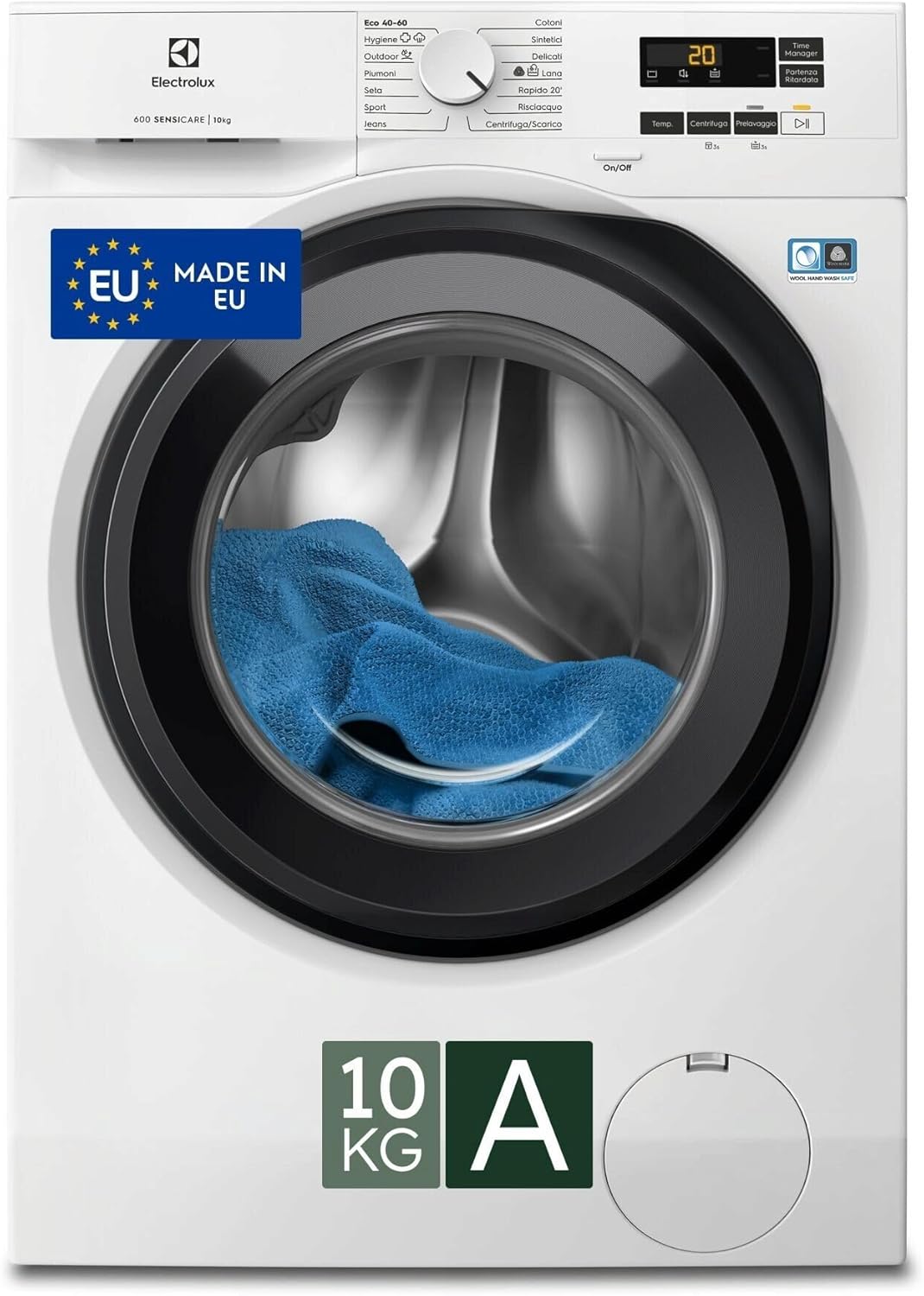 Electrolux EW6F110G Lavatrice a Carica Frontale, Tecnologia SensiCare, Serie 600, 10 kg, 1351 Giri al Minuto, Programma Hygiene e Lavaggio Rapido, 847x597x636 mm, Bianco, Classe A