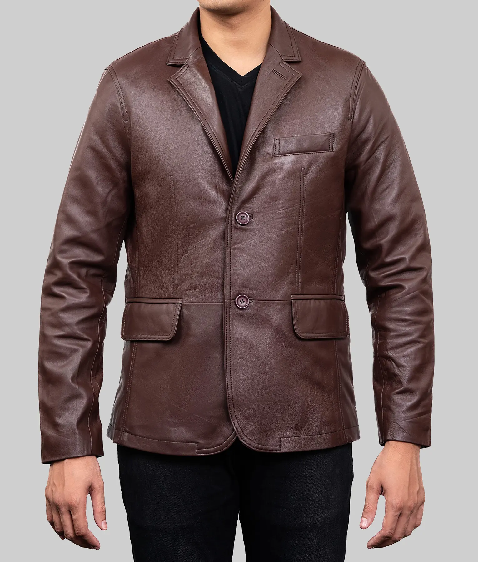 Stewart Dark Brown Leather Blazer