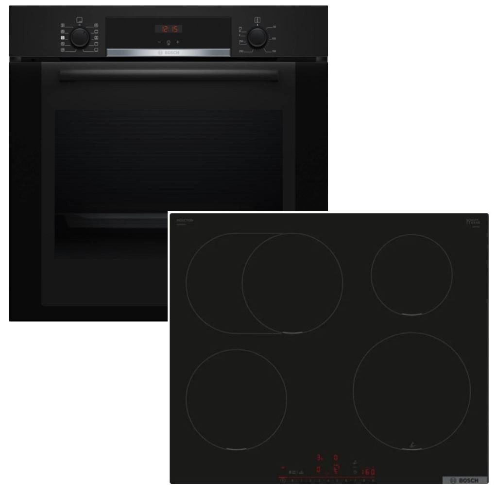 Backofen-Set Dampffunktion Teleskop + Induktionskochfeld PowerBooster autark 60 cm