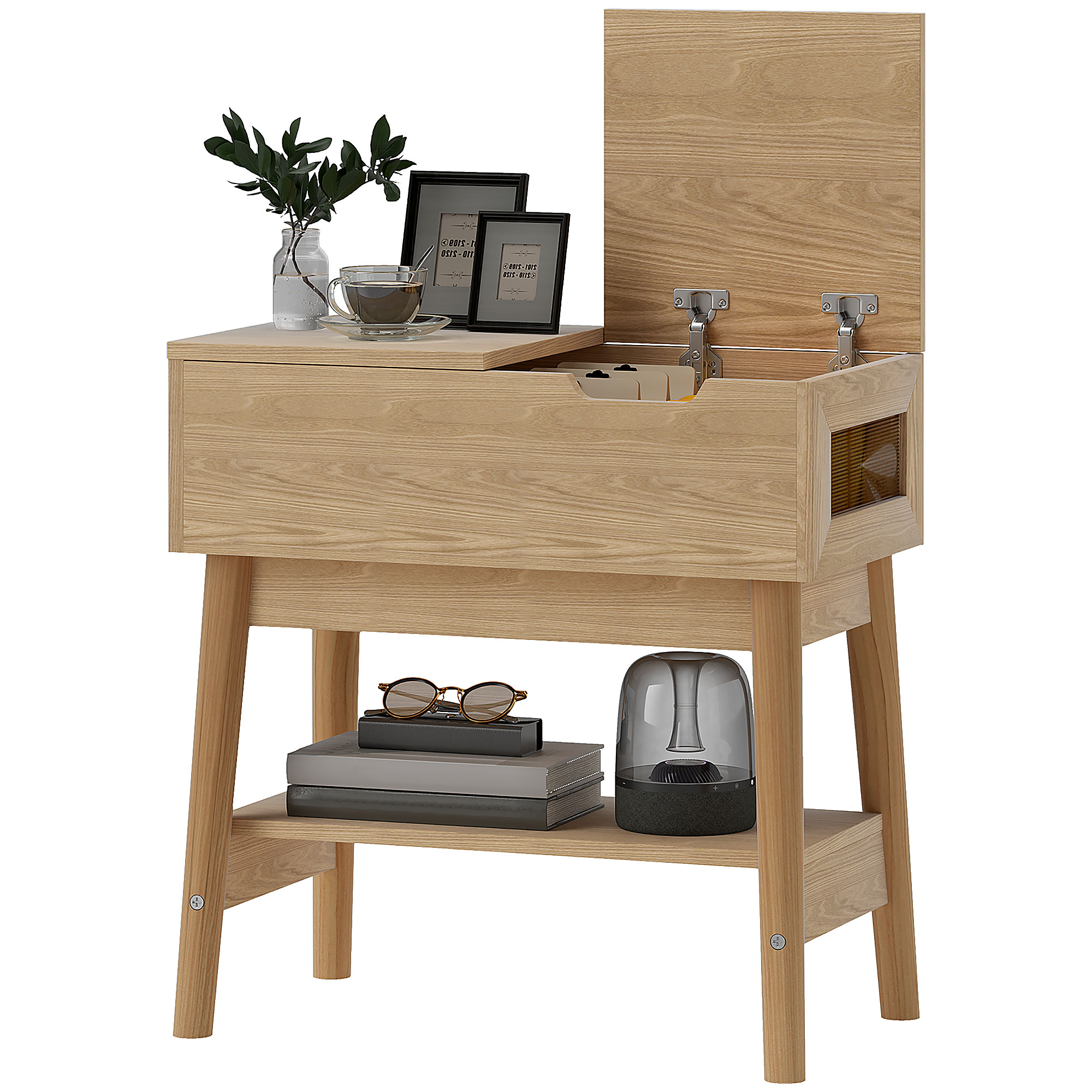 HOMCOM Beistelltisch Couchtisch Nachttisch schmal mit klappbarer Platte und offenem Regal Eichenholzmaserung