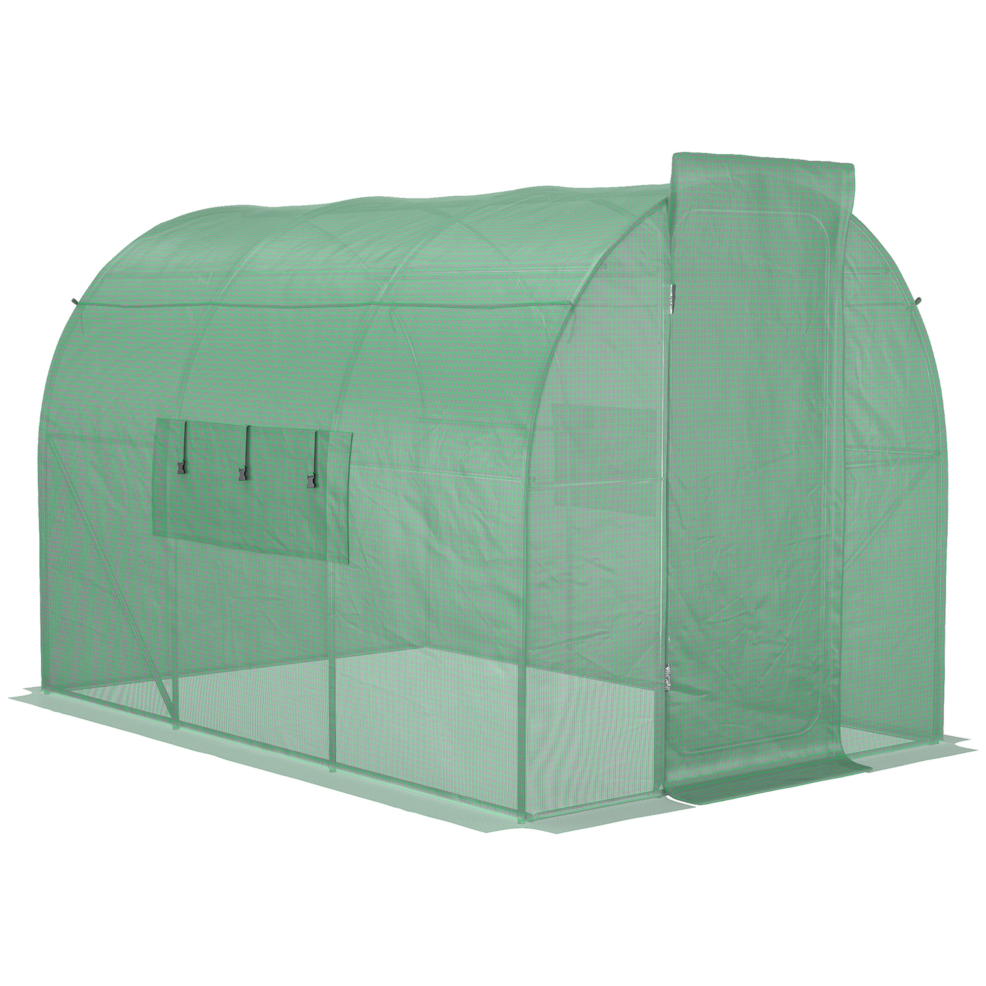 Outsunny Gewächshaus-Tunnel für den Garten 6 m² Verzinkter Stahl verstärkt Durchmesser 2,5 cm + PE Hochdicht Fenster Tür Grün