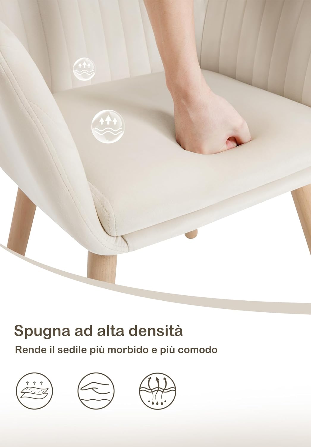 WOLTU Set di 6 Sedie per Sala da Pranzo con Schienale Braccioli Poltrona Imbottita Gambe in Legno Seduta in Tessuto Velluto Crema BH95cm-6