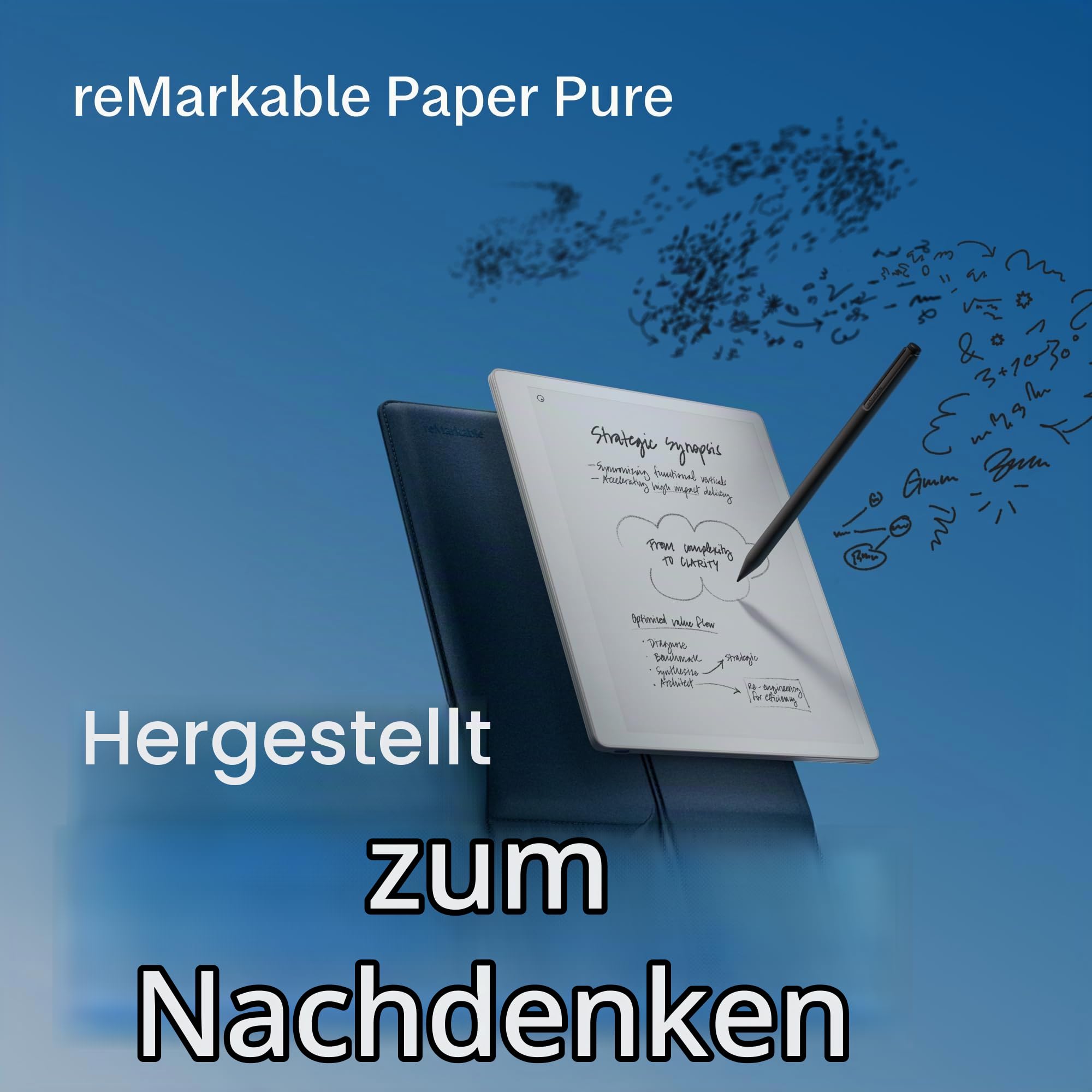 E-Ink-Tablet Paper Pure 10,3 Zoll WLAN mit Marker Plus und Sleeve Folio Schutzhülle Ozeanblau