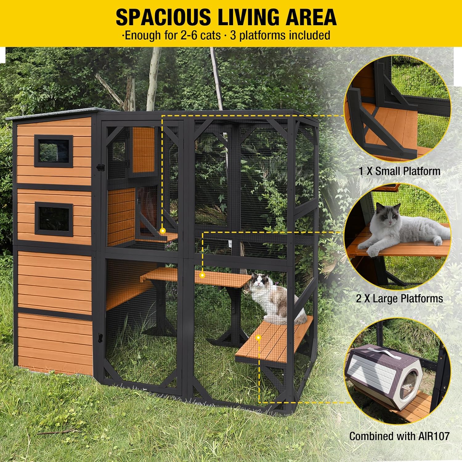 Aivituvin Large Cat Catio, 4 Tiers, Weatherproof Roof, 70