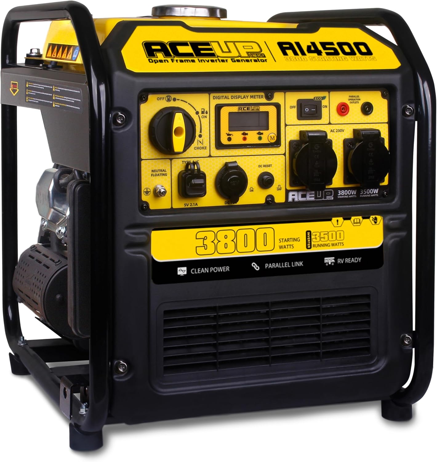 Aceup Energy 3800 Watt Generatore di Corrente Generatore Inverter a Benzina con 2 prese 230V 4 tempi