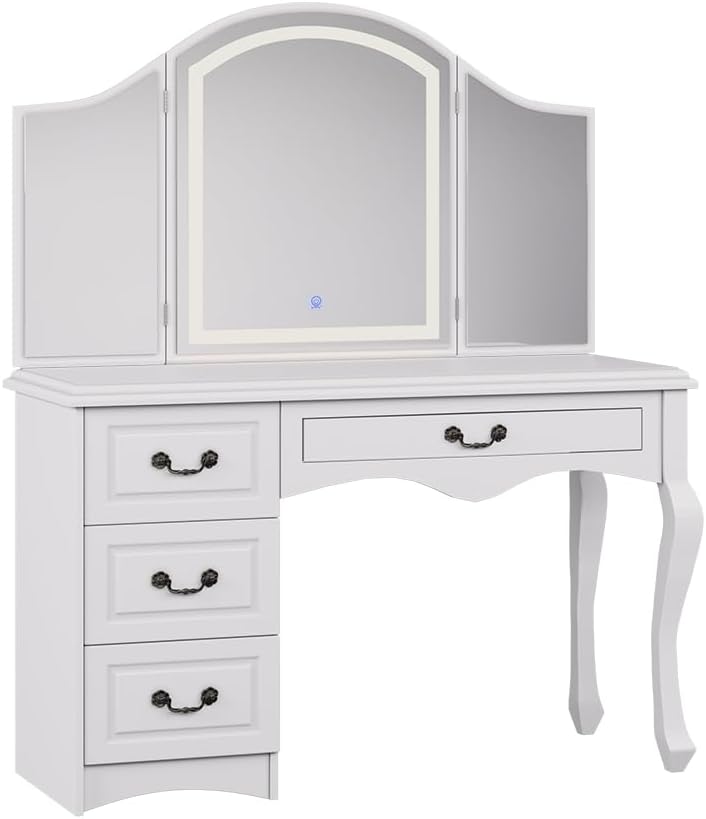 Vicco Belle White Dressing Table 120cm with Dimmable LED Lighting