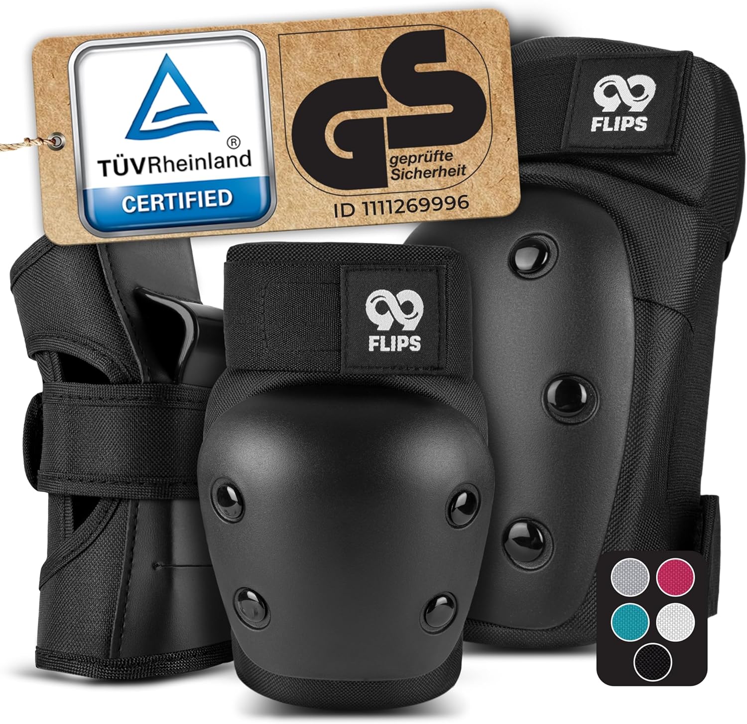 99FLIPS Protezioni Skateboard Adulti e Giovani [6pcs] Set di Protezioni da Donna con Ginocchiere, gomitiere e Protezioni per i Polsi per Skate, Bici e Rollerblade