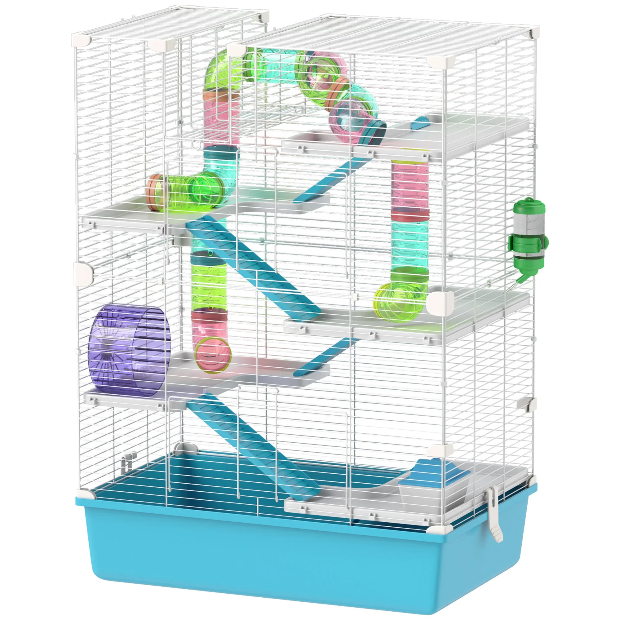 PawHut Hamsterkooi Knaagdierkooi 6 Verdiepingen Buissysteem Dubbele Toren
