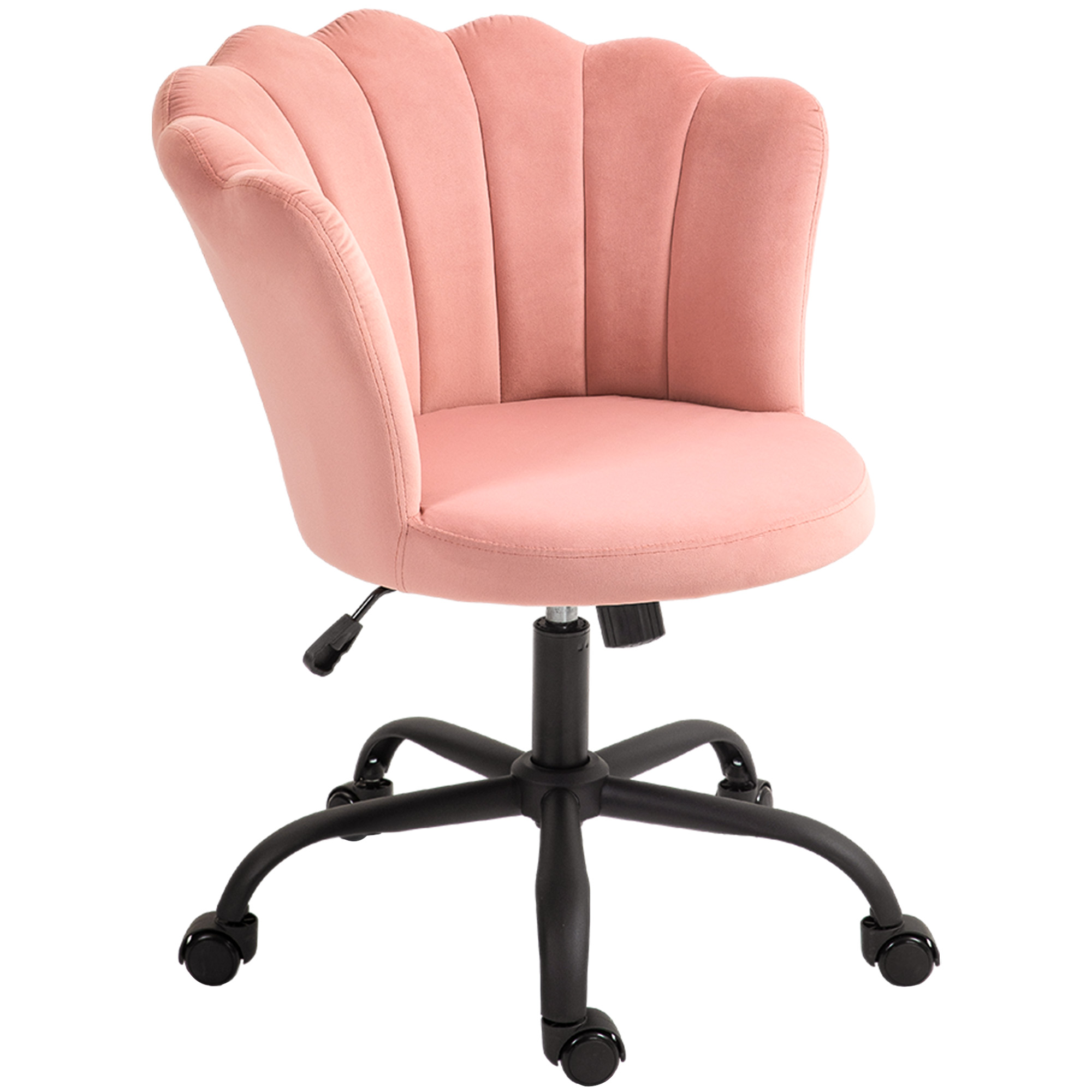 HOMCOM Bürostuhl mit schalenförmigem Rückenlehne ohne Armlehnen und höhenverstellbar, Samtbezug in Rosa