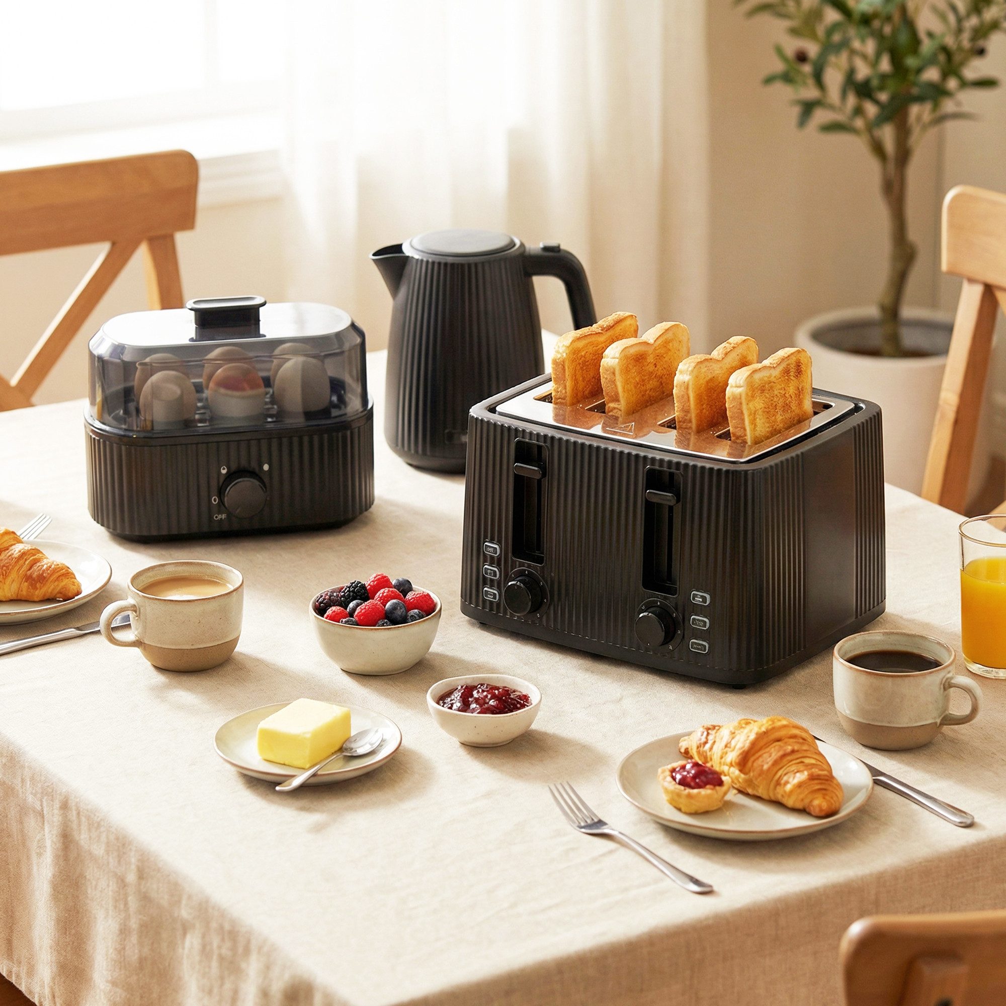 Wasserkocher 1,7L Schnellkoch-Wasserkocher und 4-Scheiben-Toaster-Set