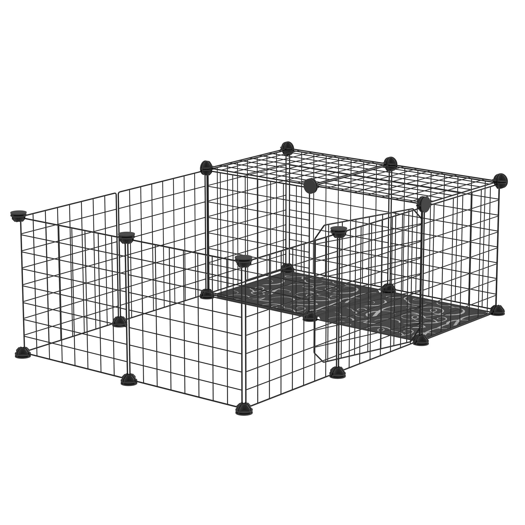 PawHut Kleintiergehege für Kaninchen, Meerschweinchen und Nagetiere, modulares Schwarz