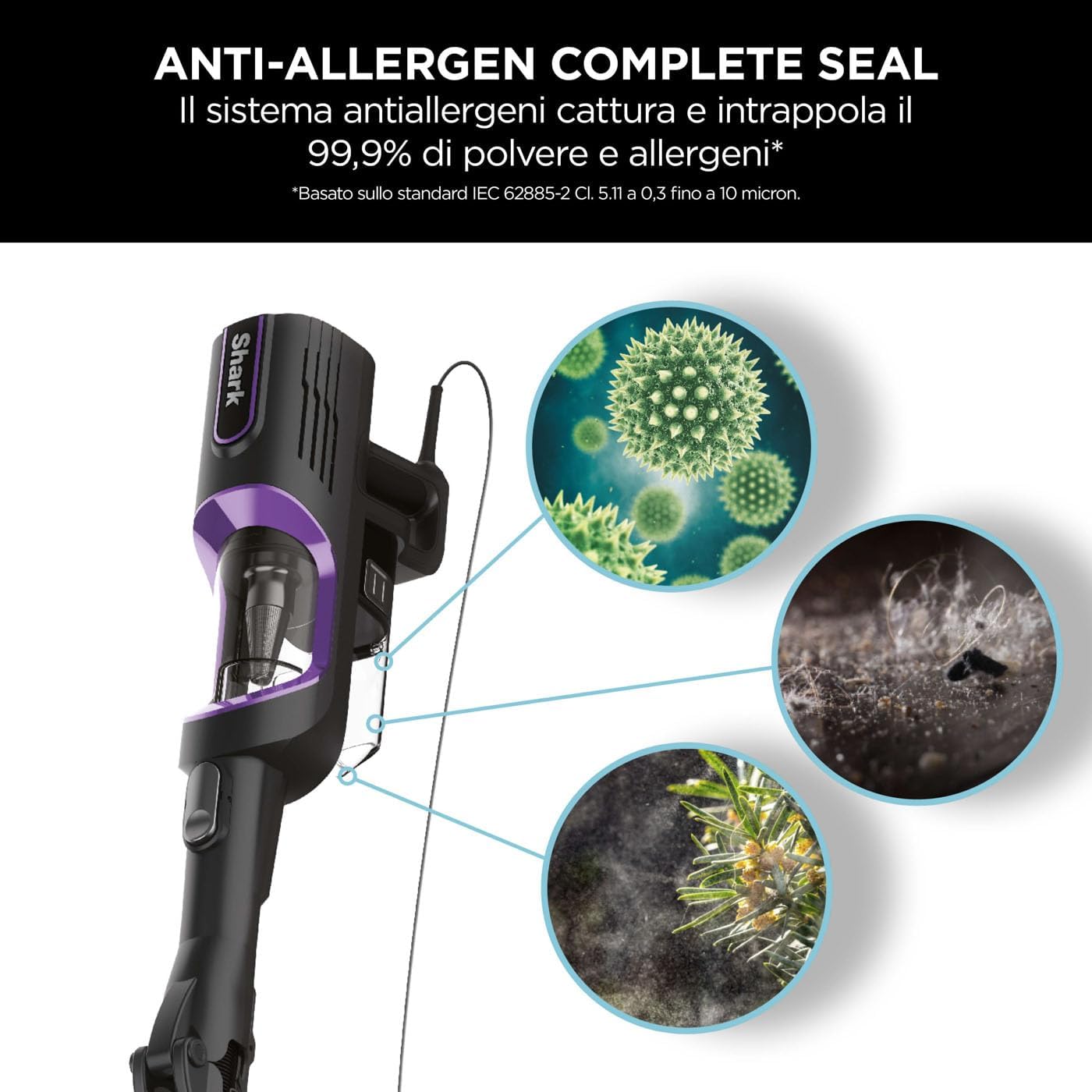 Shark Aspirapolvere con Filo da 10m, Senza Sacco, Tecnologia Antigroviglio, DuoClean per Tutti Pavimenti e Tappeti, Rimuove Peli e Capelli dalla Spazzola Mentre Pulisce, Viola/Nero, HZ500EU