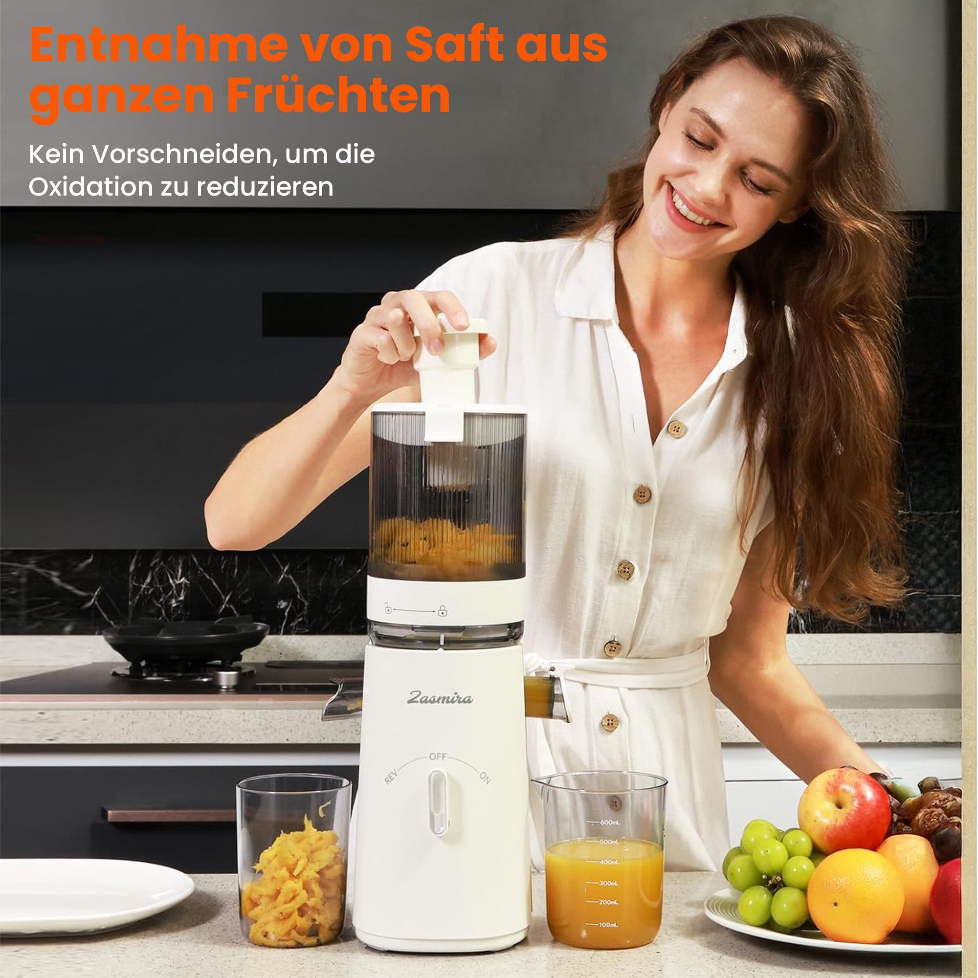 Slow Juicer 119mm Entsafter mit großer Öffnung Für ganze Früchte und Gemüse