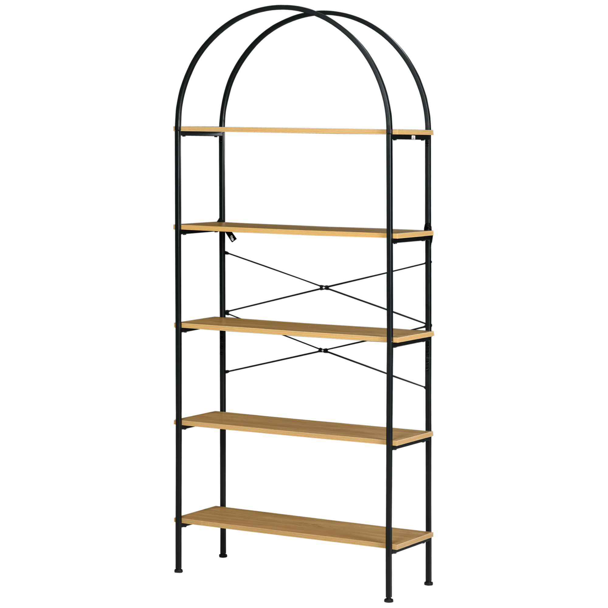 HOMCOM Bücherregal mit 5 Ebenen Lagerung im Industriestil 80 x 28 x 179 cm Natur Schwarz