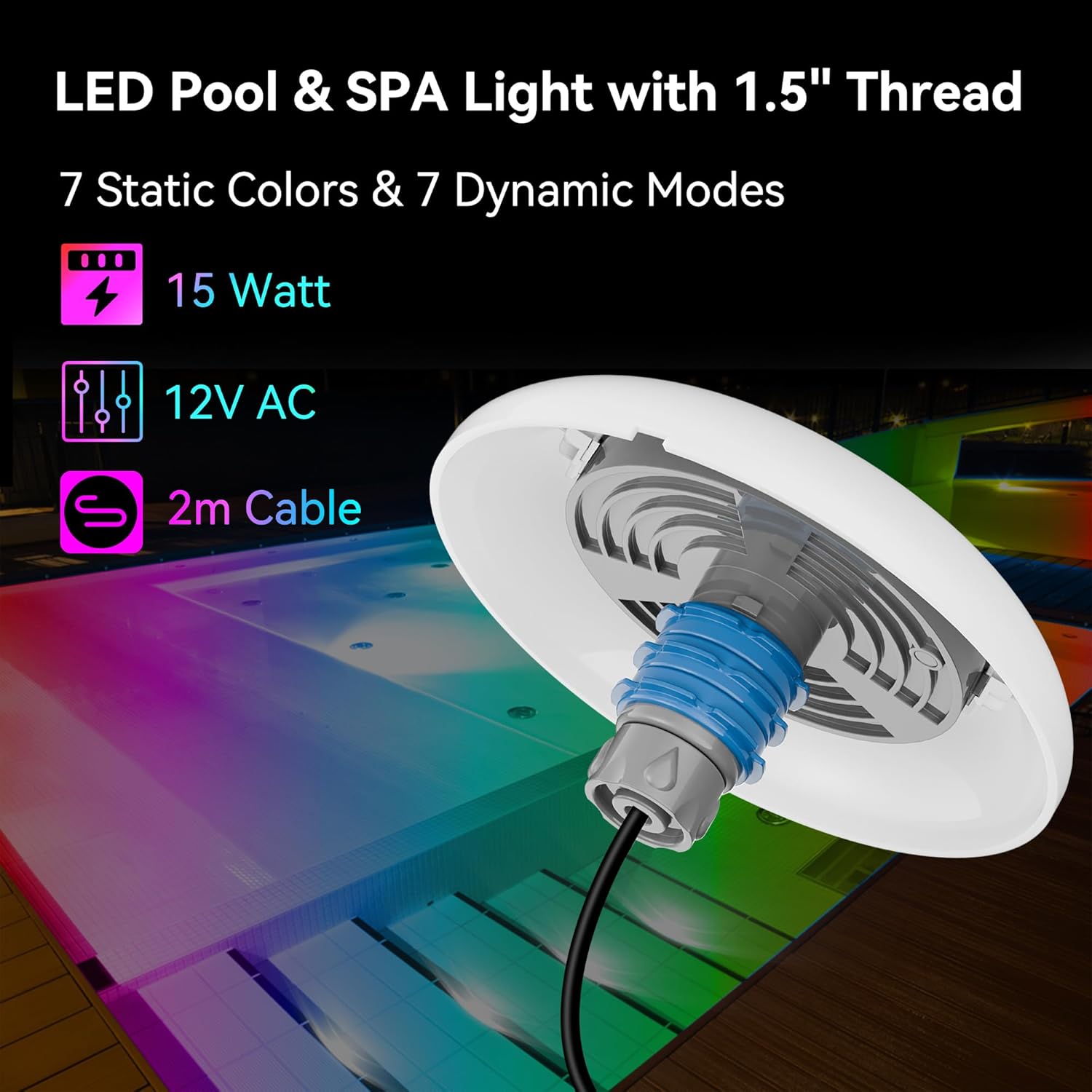 LyLmLe LED Poolbeleuchtung mit Außengewinde 1 1/2