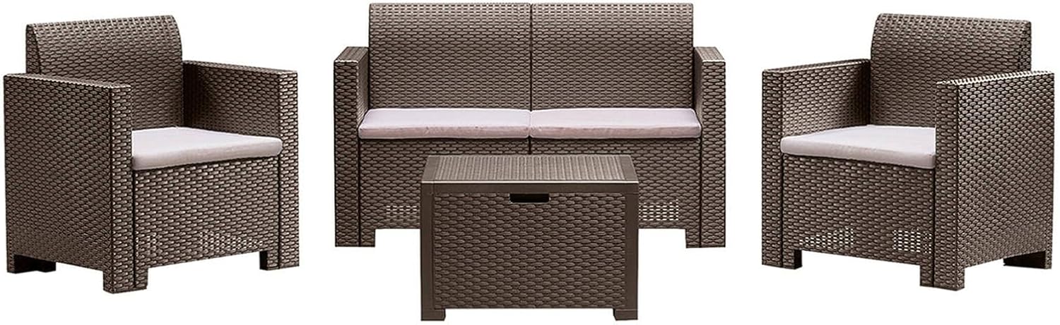 Dmora - Set salotto da esterno Venere, Salottino outdoor, Set da balcone o giardino, Composizione soggiorno per esterni, Made in Italy, Tortora