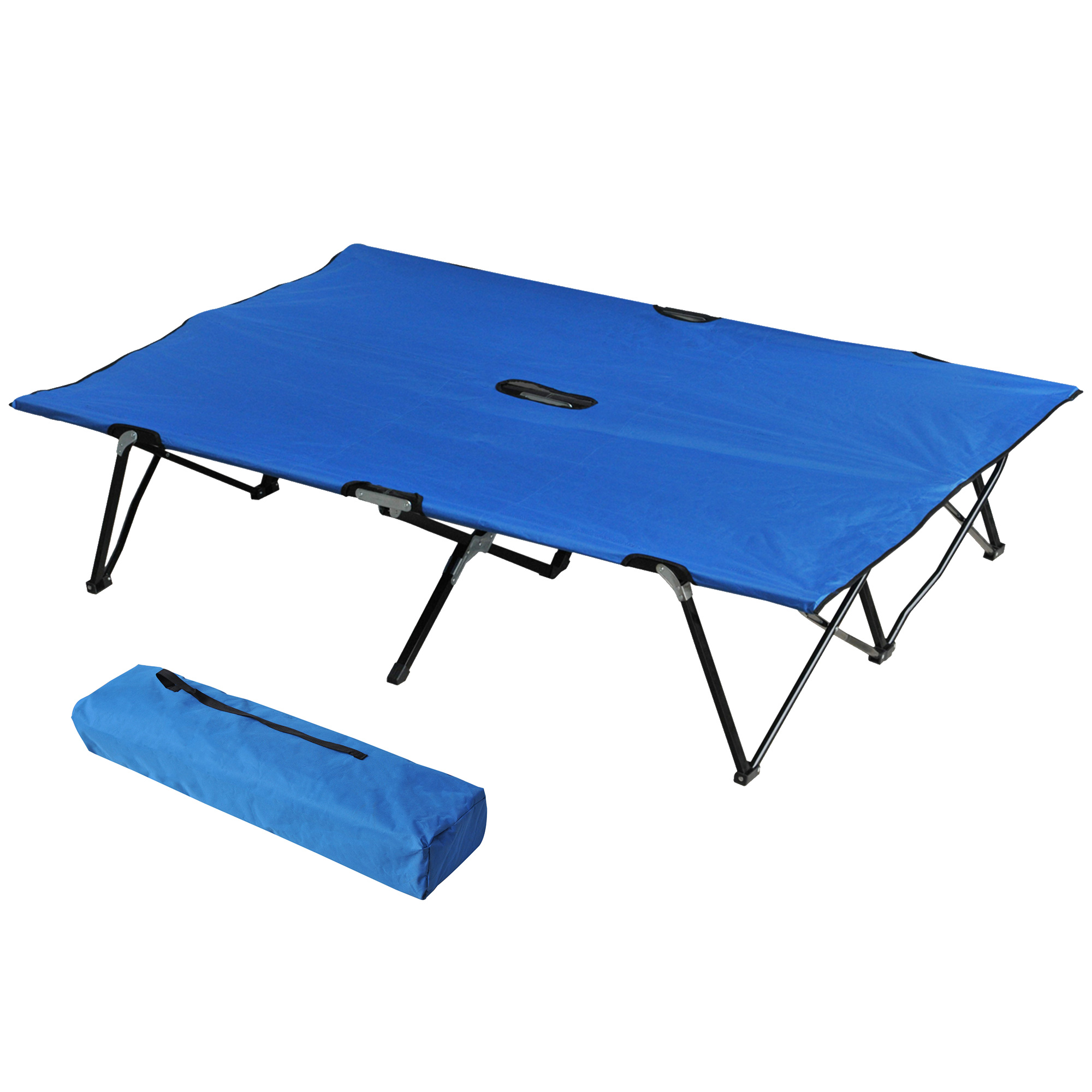 Outsunny Campingbett Klappbar für 2 Personen Feldbett Klappbett mit Tragetasche bis 136 kg belastbar Stahl Oxford Blau+Schwarz 193 x 125 x 40 cm