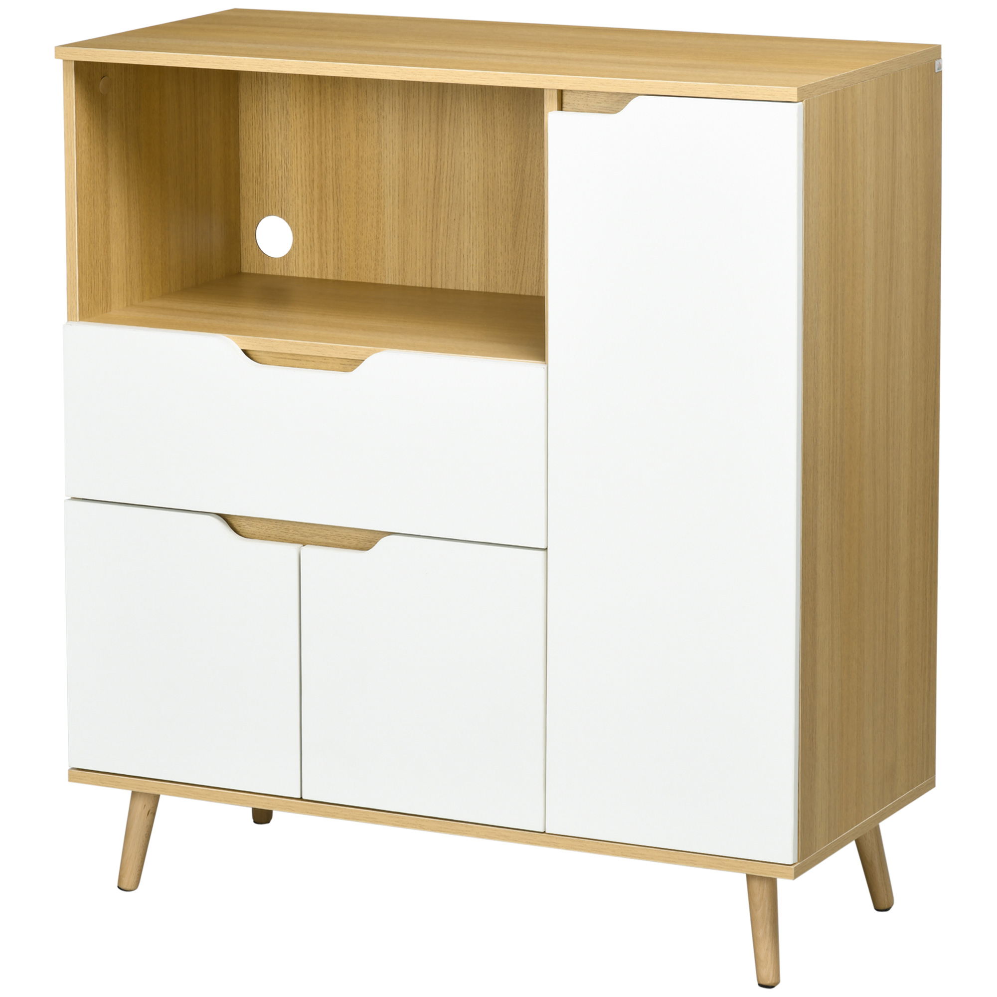 HOMCOM Küchenaufbewahrungsschrank für Mikrowelle, 1 Schublade, 2 Schränke ein Regal, 90 x 40 x 98,5 cm, Holz und Weiß