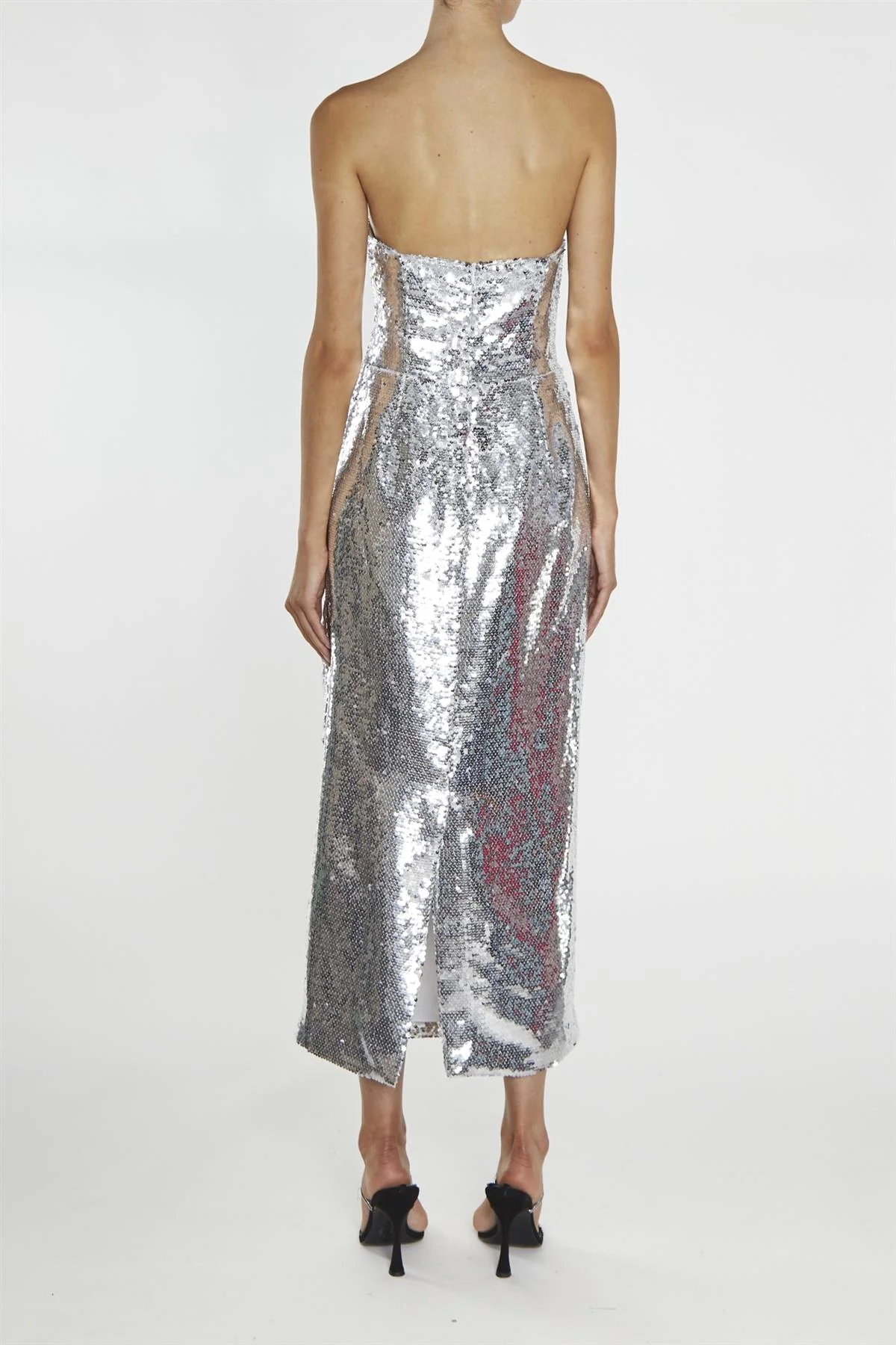 Paris Silver Sequin Bandeau Tailored Midaxi Dress