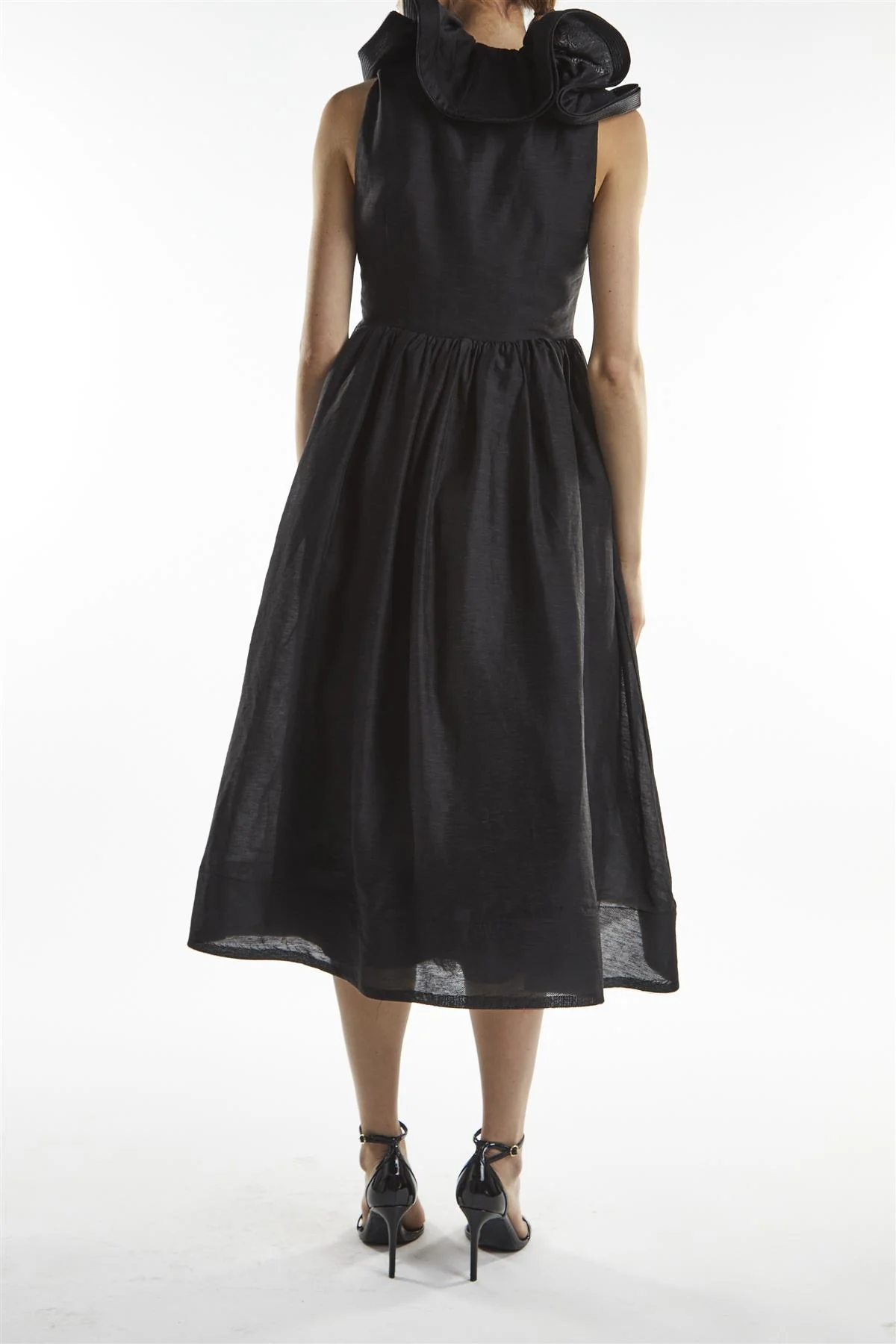 Black Peyton Ruffle Midi Dress