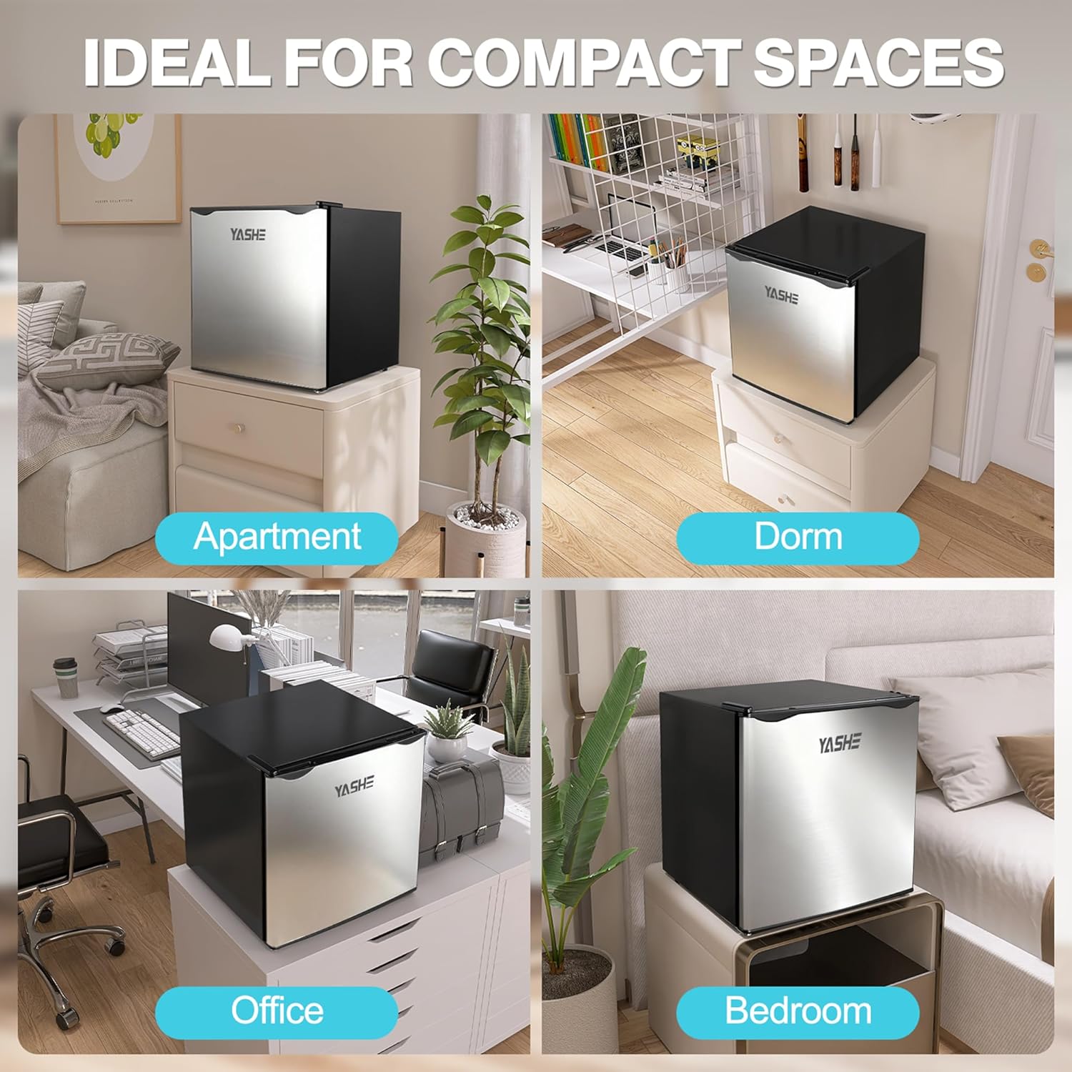 YASHE 52L Mini Kühlschrank mit Gefrierfach, Kompakter Kühlschrank, Einstellbarer Thermostat, Großes Fassungsvermögen, Umkehrbarer Türanschlag, Platzsparend, Kühlschrank für Küche, Zimmer, Büro