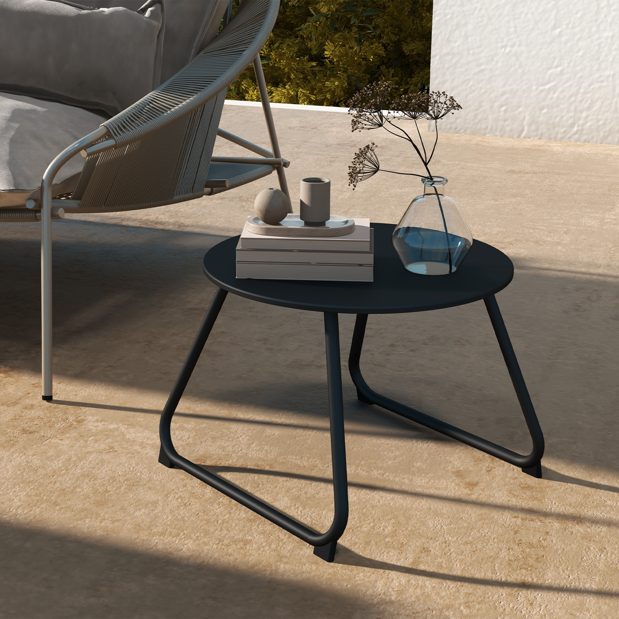 Outsunny Gartencouchtisch Ø48x37 cm aus Schwarzem Metall mit Verstellbaren Füßen