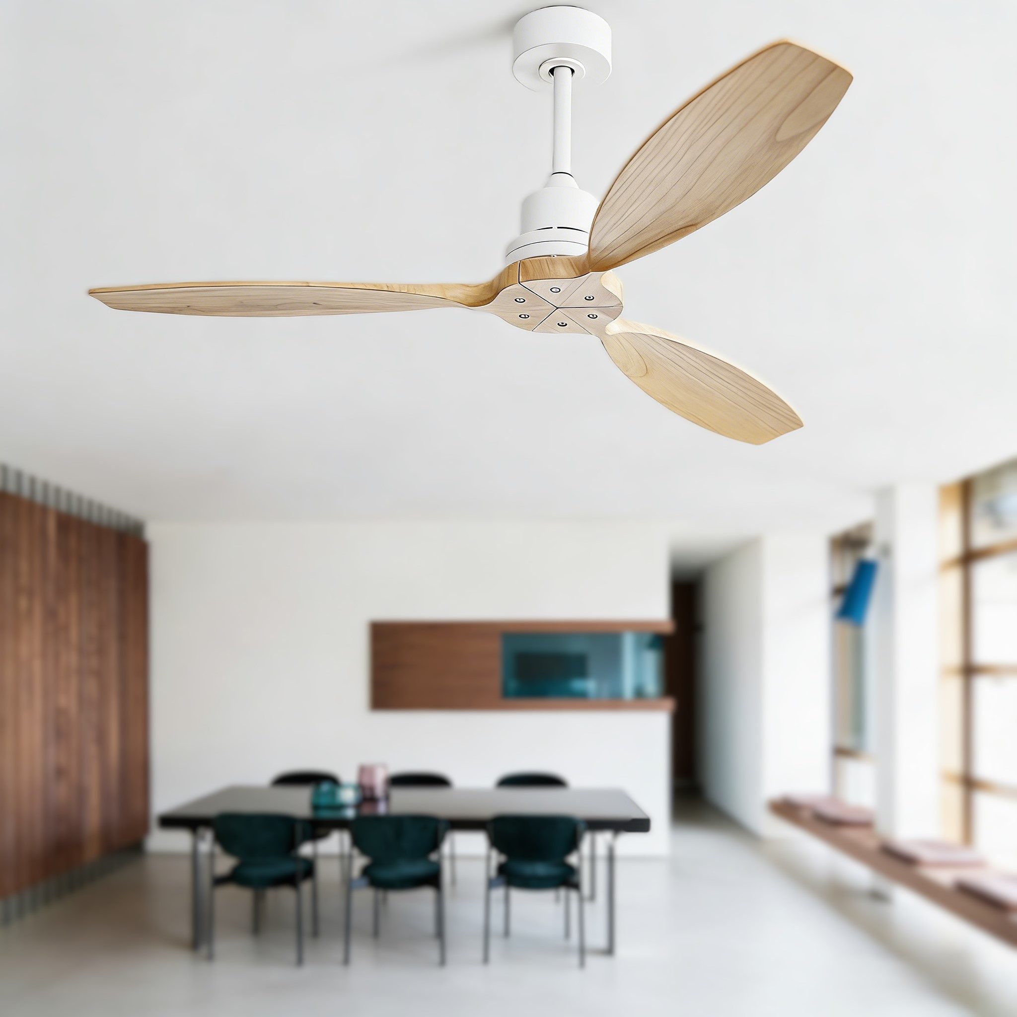 Deckenventilator 3 Massivholzflügel, 52 Zoll (132 cm), 6 Stufen, Leiser DC-Motor