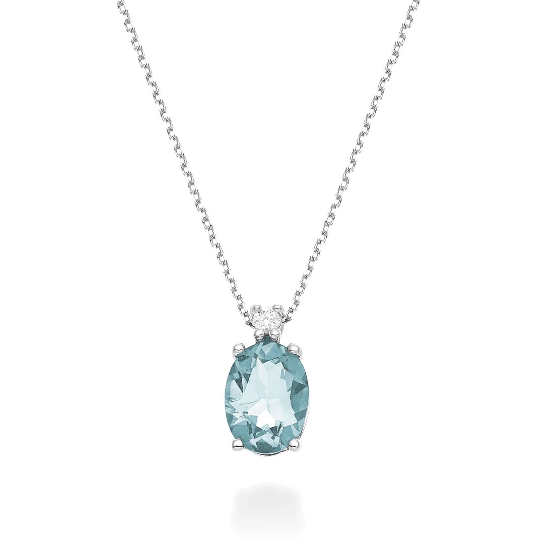 Collana Mikiko acquamarina ovale 6x4 ct 0,30 e diamanti ct 0,01