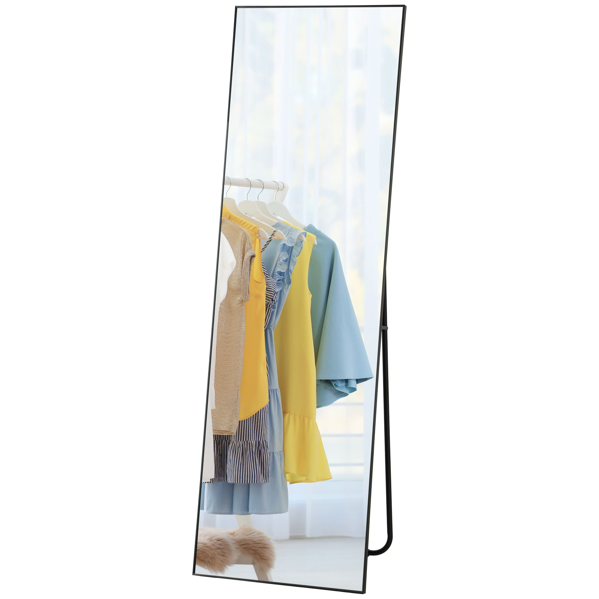 HOMCOM Großer rechteckiger Ganzkörperspiegel, 50 x 160 cm, stehend, wandmontiert oder bodenmontiert, schwarz
