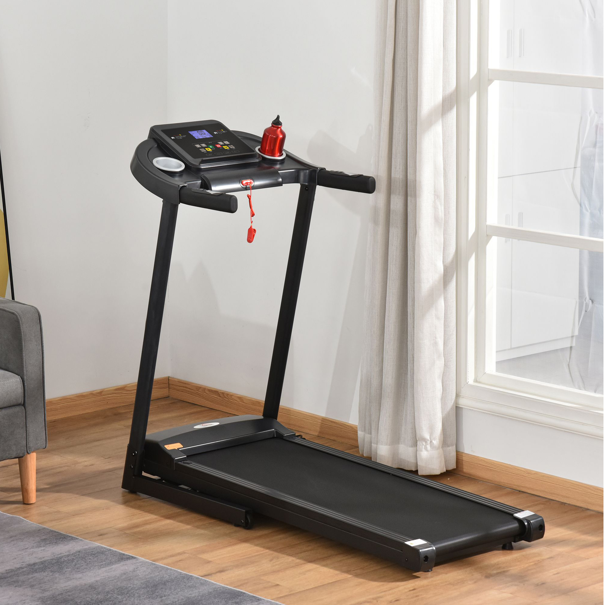 HOMCOM Laufband Klappbar elektrisch 500 W 1-12 km/h LED-Display Getränkehalter und Handyhalterung sehr gut geeignet für Home Gym Indoor Fitness Schwarz 134 x 60 x 118 cm