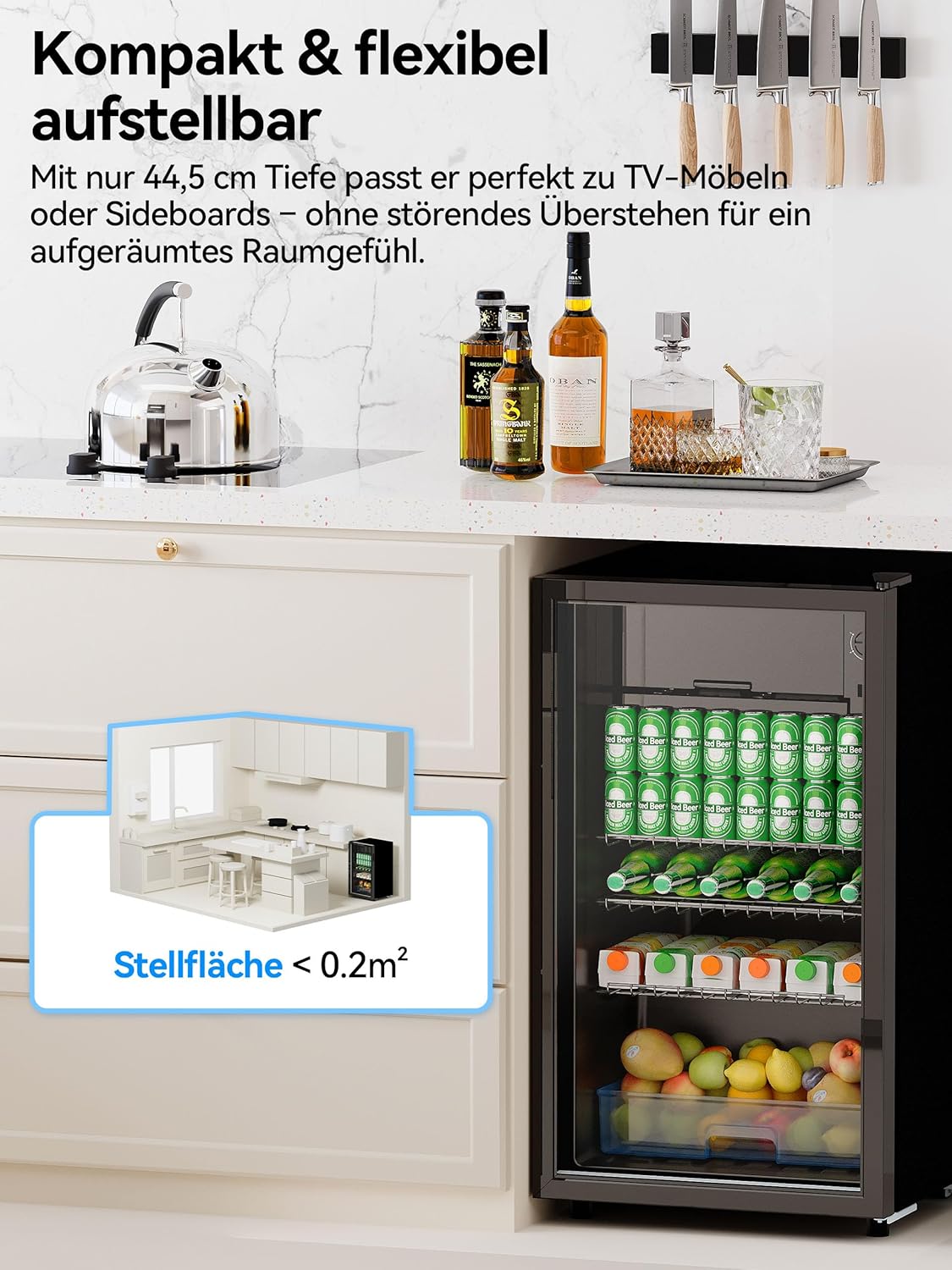 Devoko Getränkekühlschrank mit Glast,93L Minikühlschrank,mit RGB LED Lichtern,verstellbare Einlegeböden, Indoor/Outdoor,für zu Hause, Büro, Partys & Gastro,Minibar, Kühlschrank Schwarz