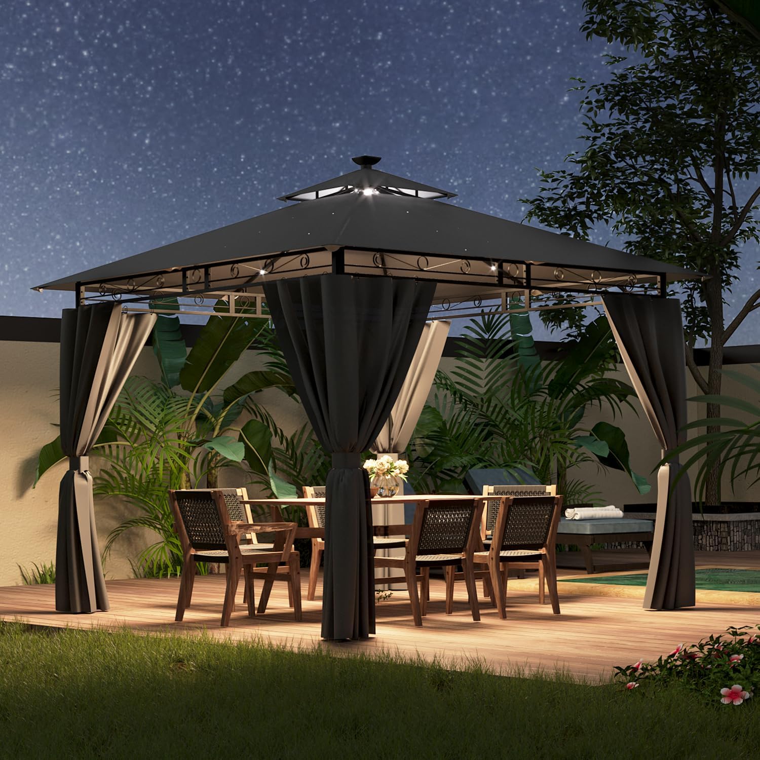 Devoke Garden Gazebo 3 x 3 cm, Waterproof, Outdoor Gazebo with Metal Frame, Gazebo, Grey