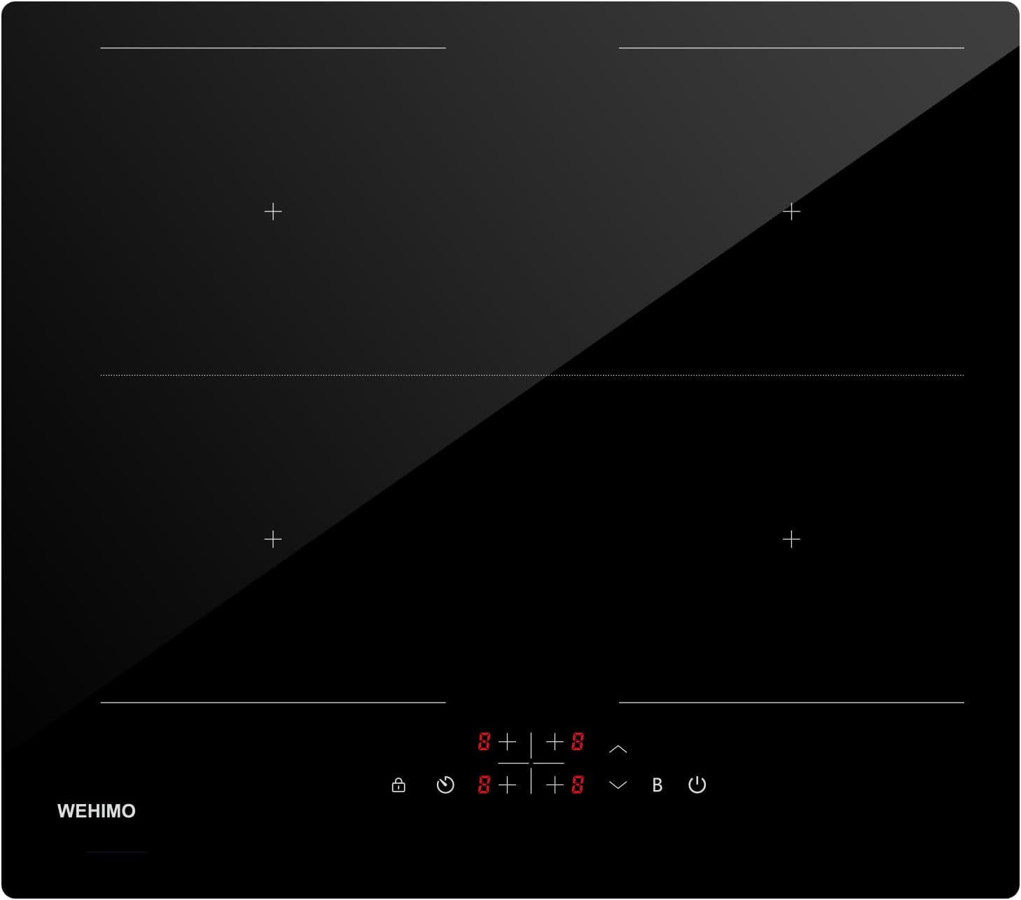 WEHIMO Induction Hob 5 Burners Built-in Induction Hob, 8600 W, Hob 90 cm, 9 Power Levels, Booster, Timer, Black, 5 Zones
