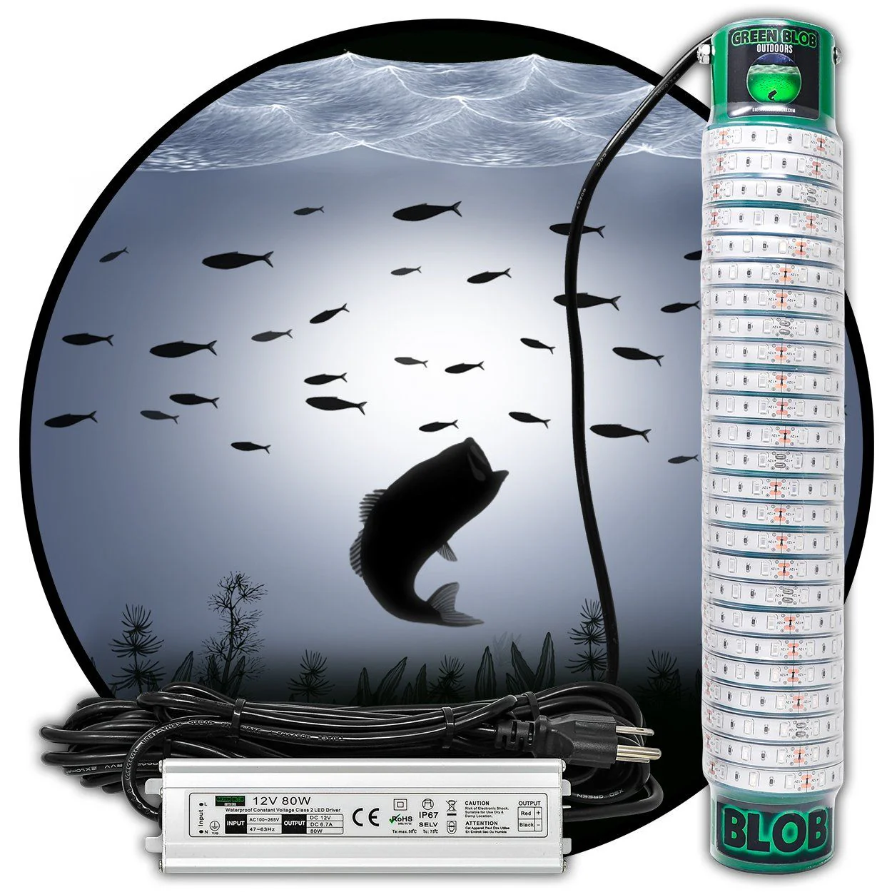 White Underwater Fishing Light Dock-15000 Lumens 110 volt AC Adapter 30ft Power Cord