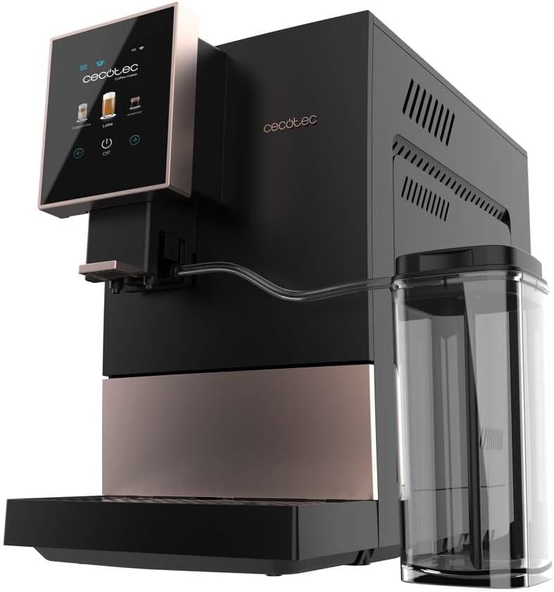 Cecotec Kompakte Superautomatische Kaffeemaschine mit Wifi Cremmaet Compactccino Connected Black Rose. 1350W, 19 Bar, TFT-Bildschirm und APP, Mahlwerk, Milchtank 400 ml und 1 Liter Wasser