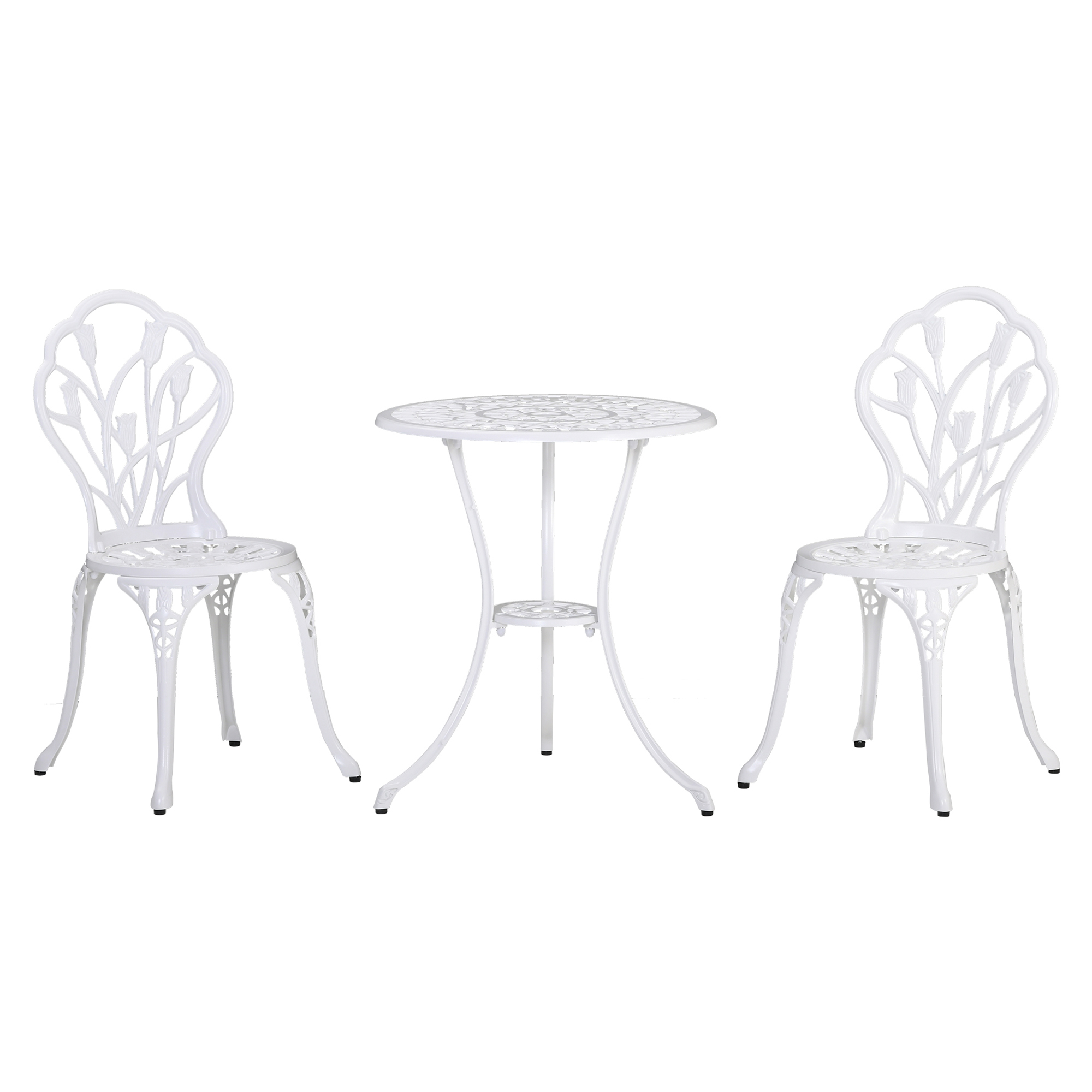 Outsunny Sitzgruppe für 2 Personen Essgruppe Gartenmöbel-Set 1 Tisch+2 Stühle mit Schirmloch Aluminium Weiß